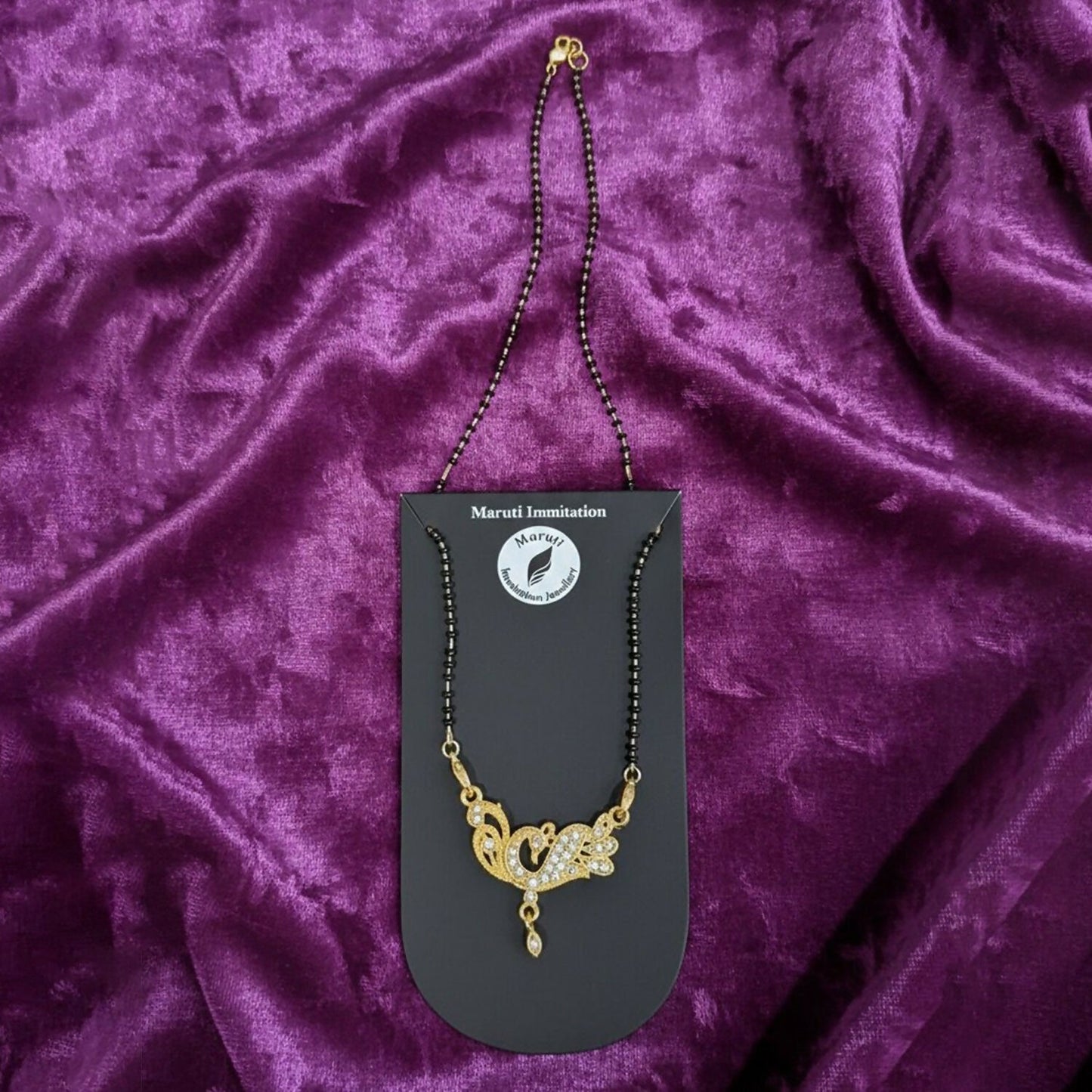 Stylish Gold-Toned Twin Swan Design Mangalsutra with Sparkling Stone Pendant