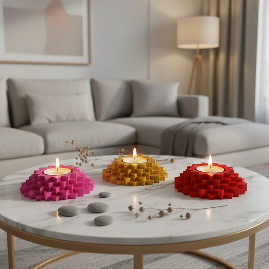 Flower 5-Step Decorative Diya Multi-Purpose Tealight Candle Holder, Dhoop Cone Stand, Pooja Diya & Mini Planter (Red, Rose Gold, Metallic Pink)