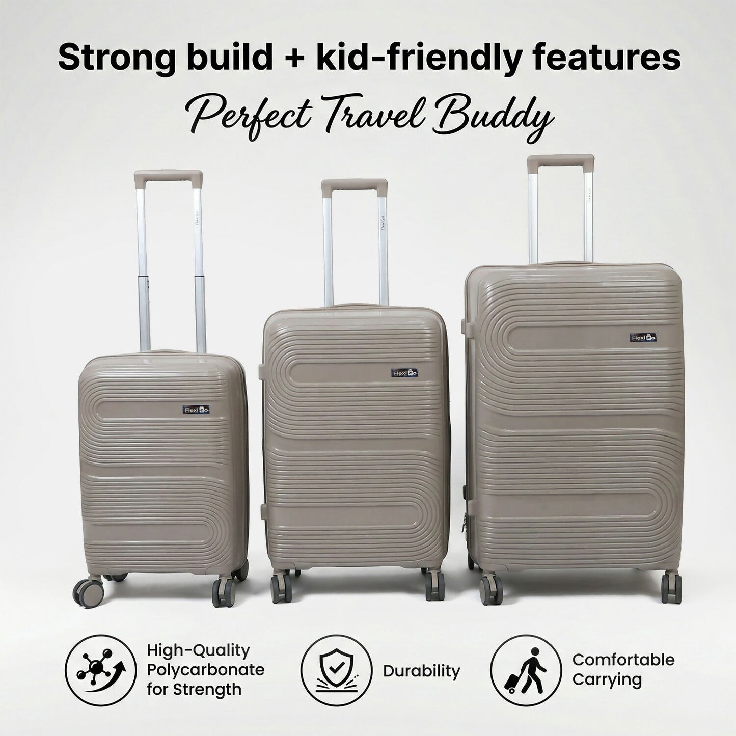 Beige Gold Hard Shell Cabin Trolley Suitcase with Telescopic Handle & 8 Wheels