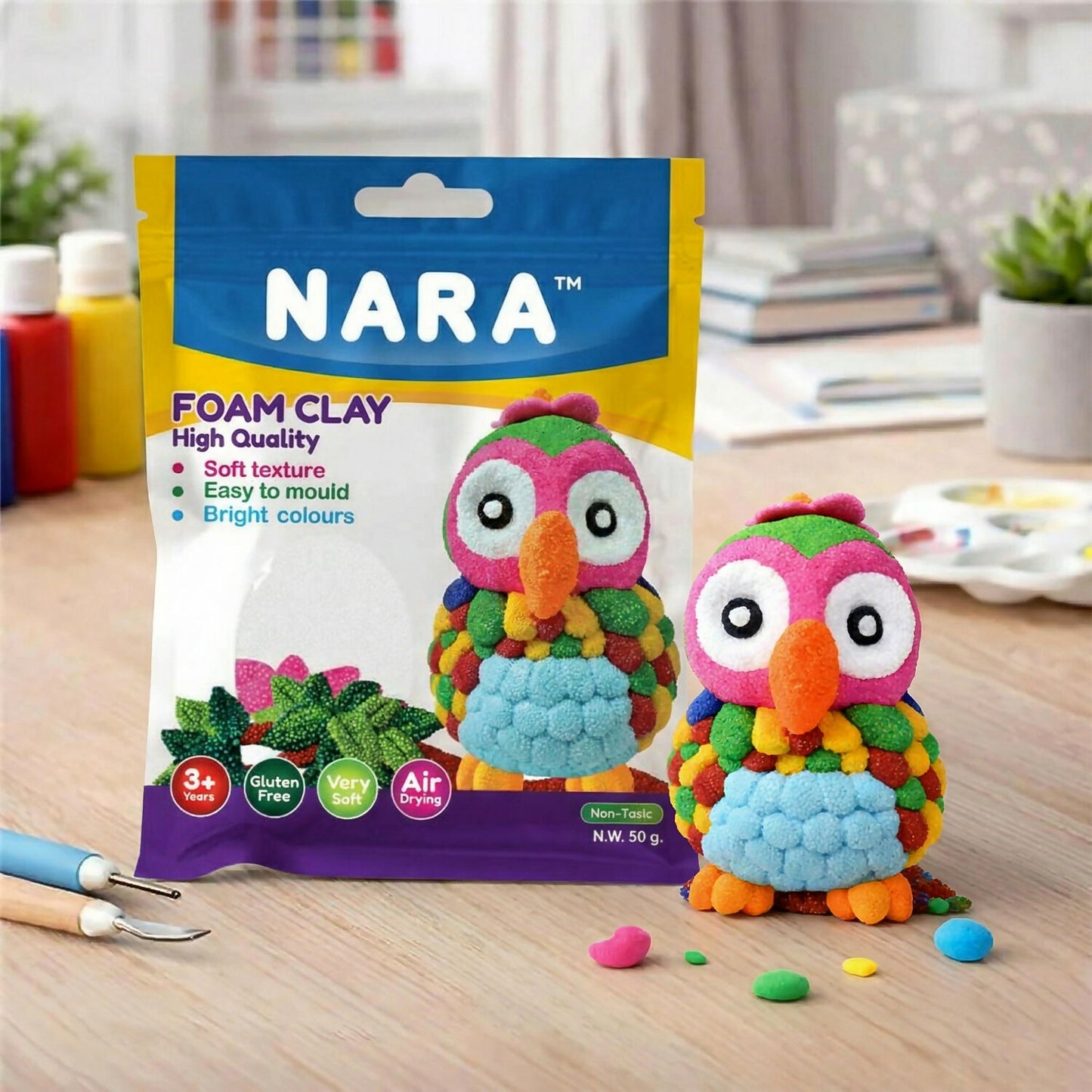 NARA Soft Foam Modelling Clay, Air Dry Non-Toxic DIY Creative Craft Clay for Kids Art (50Gm)