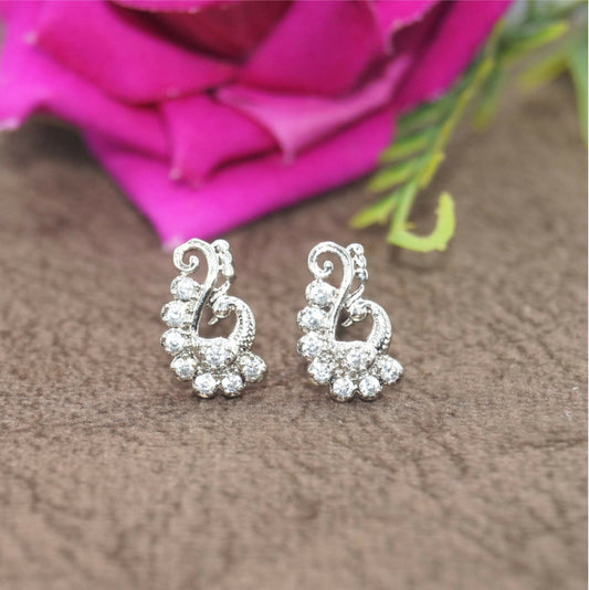 Silver-Plated AD Peacock Stud Earrings for women and girls