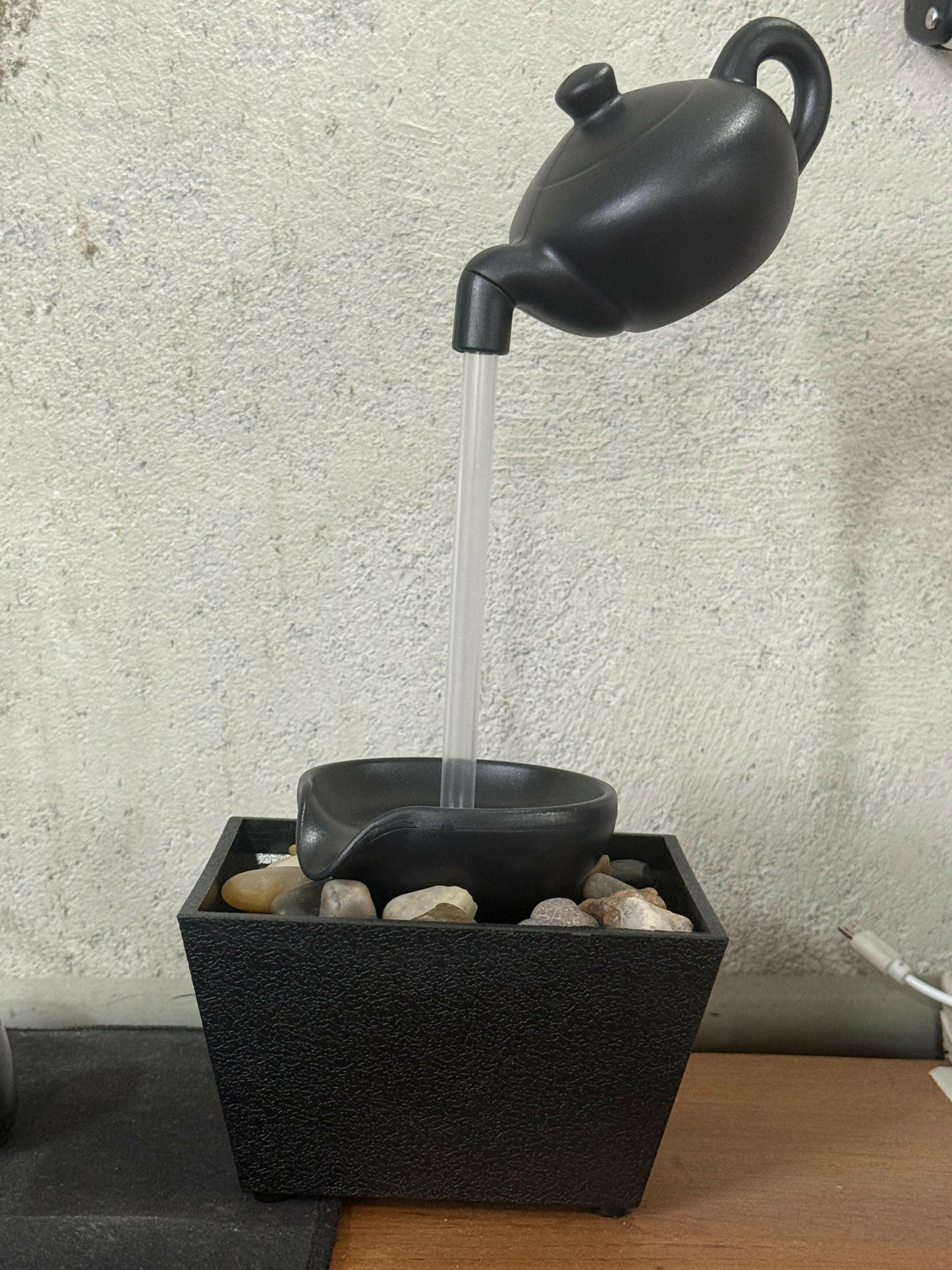 Zen Tabletop Water Fountain with Floating Teapot & Pebble Base
