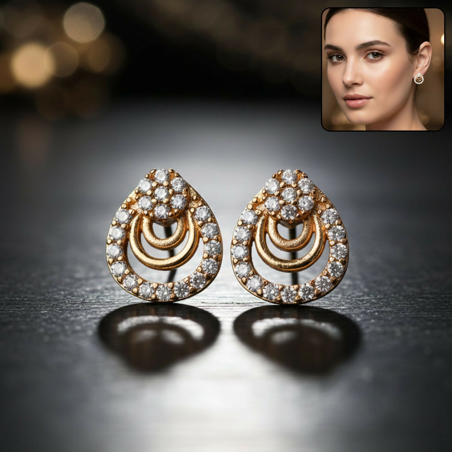 Gold Finish Teardrop Crystal Stud Earrings for Women – Elegant Party Wear Pair