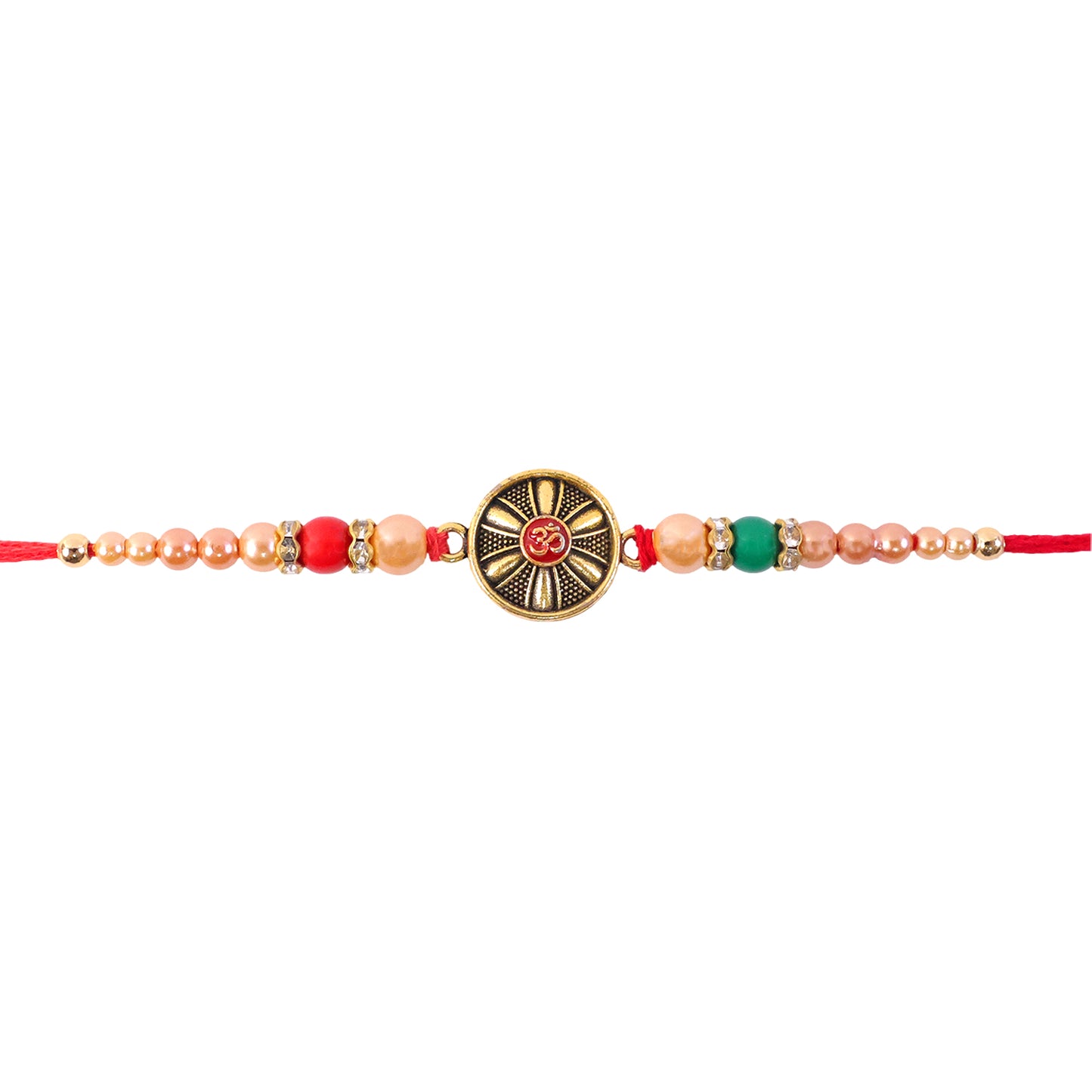 Oxidised Antique Chakra Wheel Designer Rakhi for Brother with Red Stone