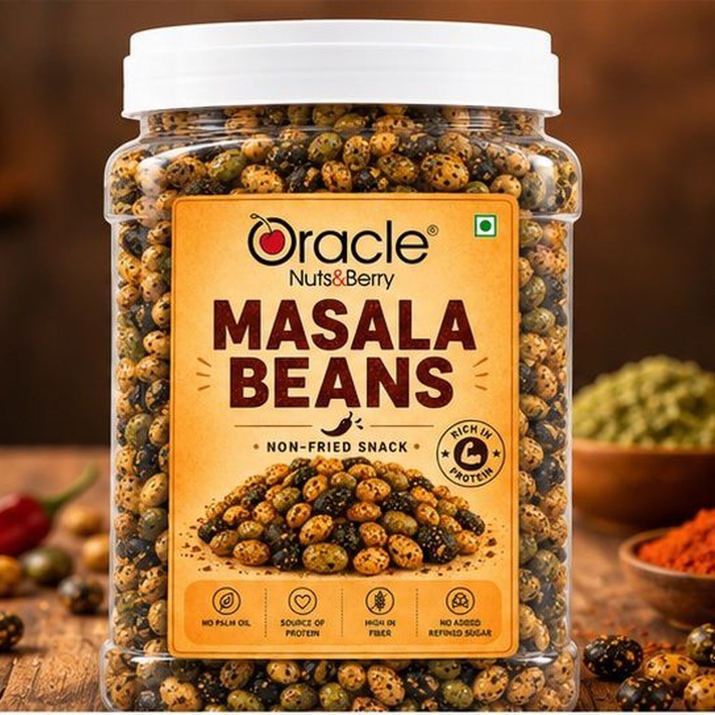 Oracle Masala Beans, Crunchy Spicy Protein-Rich Roasted Healthy Beans Namkeen 400g