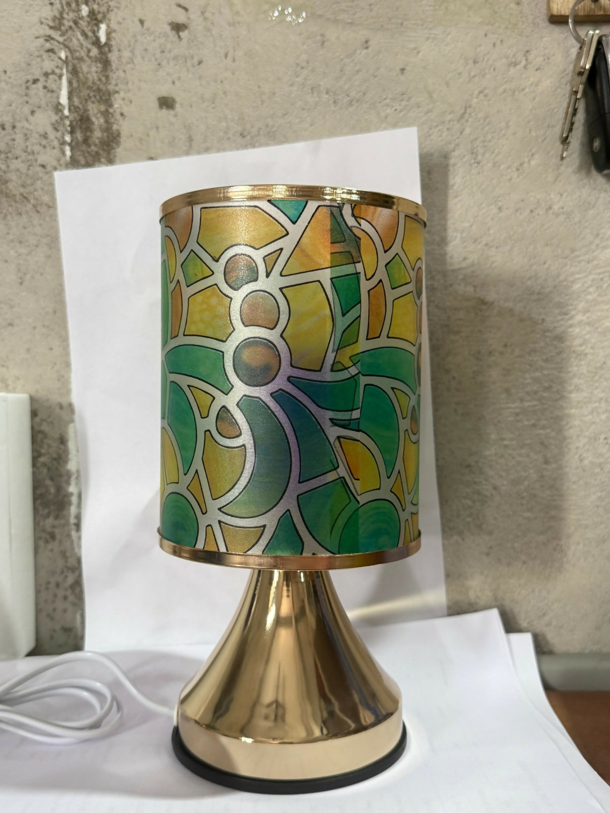 Premium Designer Printed LED Table Lamp for Home Décor | Artistic Pattern Fabric Shade with Golden Base | Soft Ambient Night Lamp for Bedroom, Living Room, Study & Gifting | Energy Efficient Warm Light
