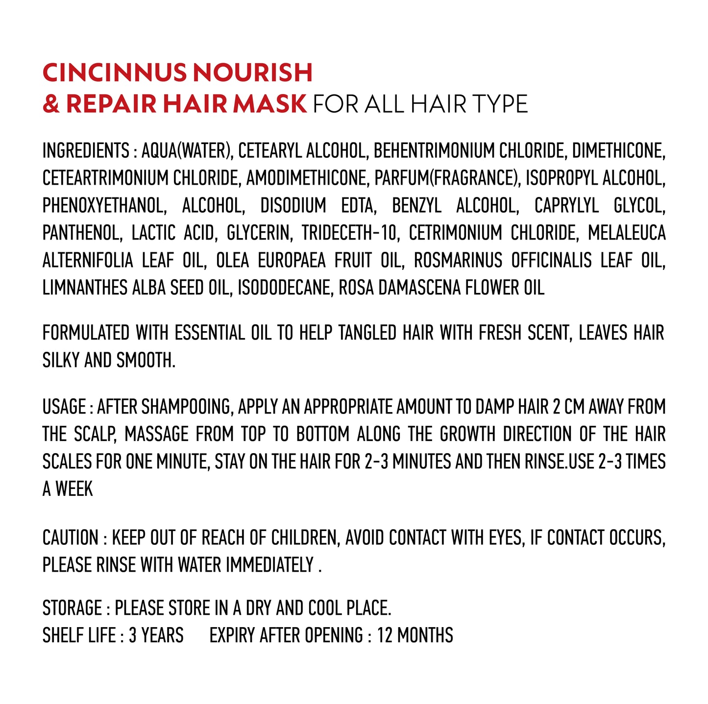 Ingredients of nourishing hair mask, including essential oils and seed oils