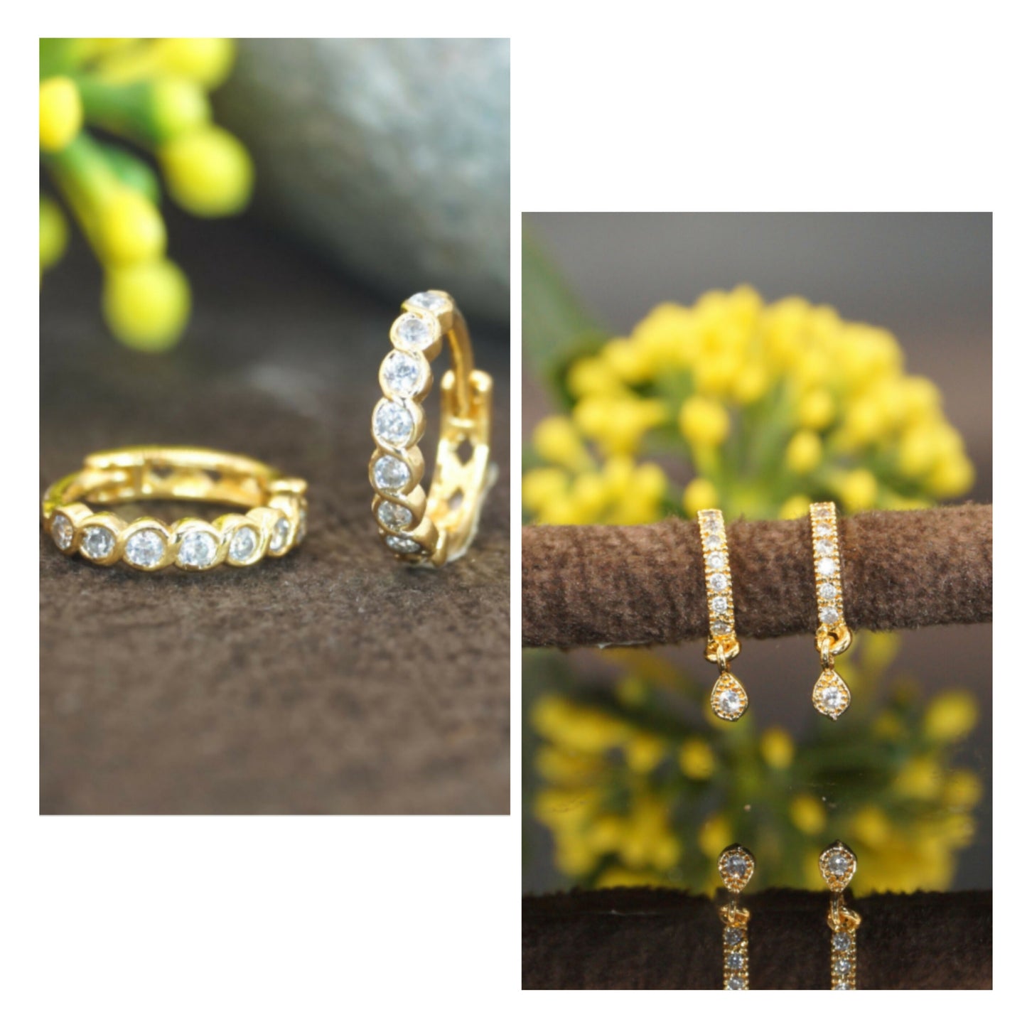 Gold plated cubic zirconia hoop earrings set with classic and dangle charms