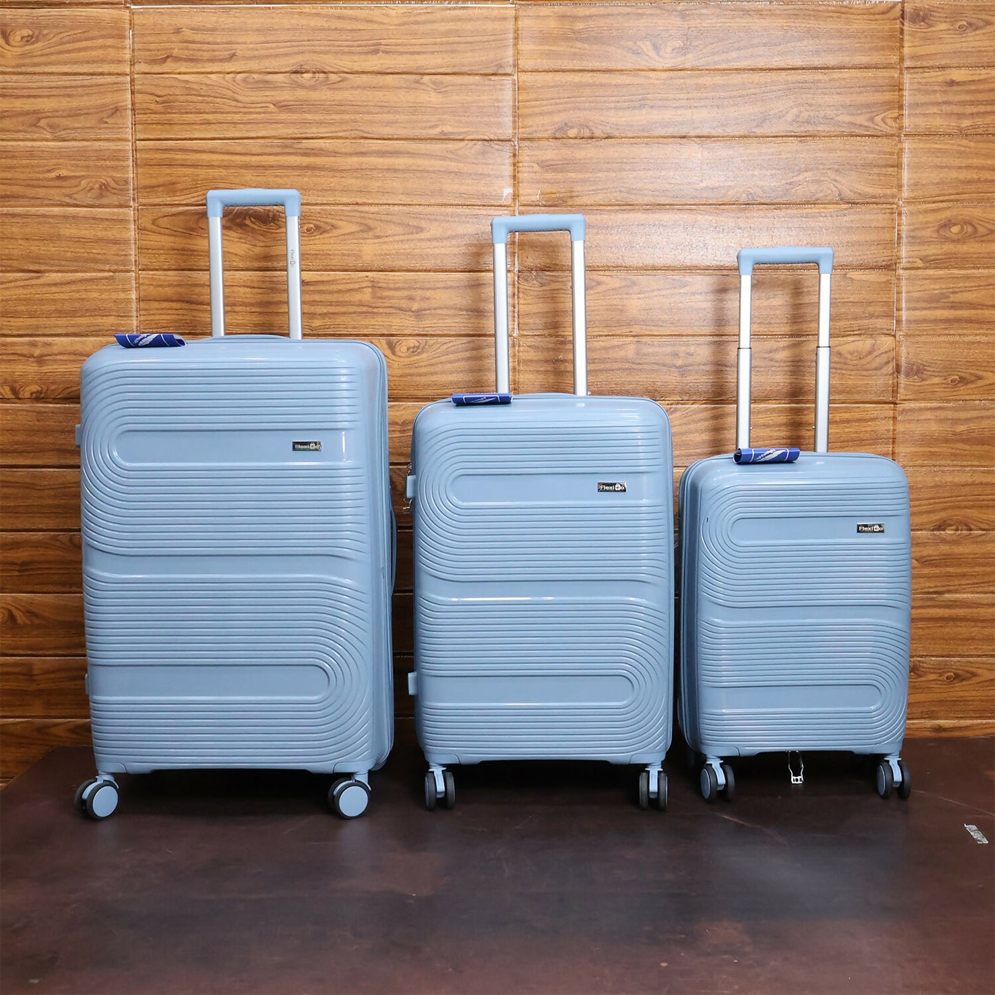 Grey Blue Hard Shell Cabin Trolley Suitcase with Telescopic Handle & 8 Wheels