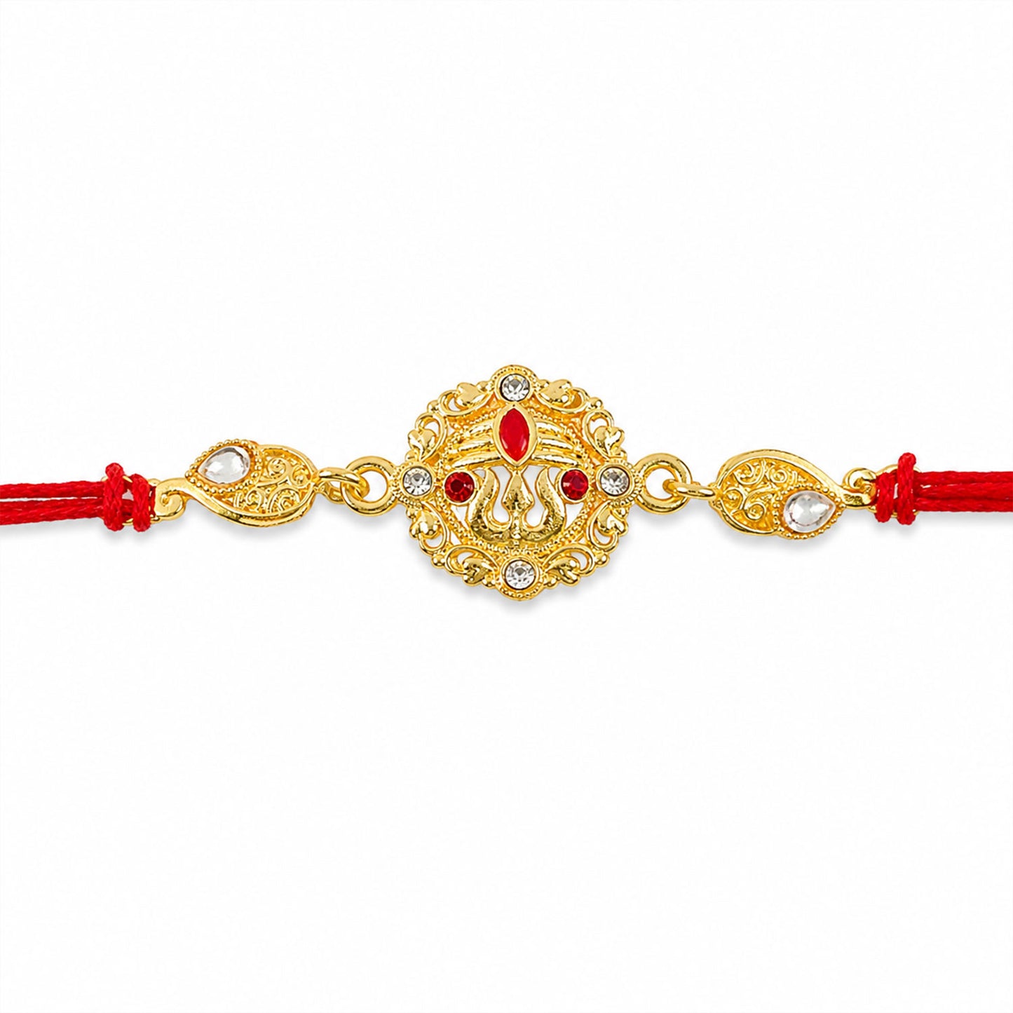 Festive Rakhi featuring Ornate Floral Medallion, pearl accents and bead line for Gift
