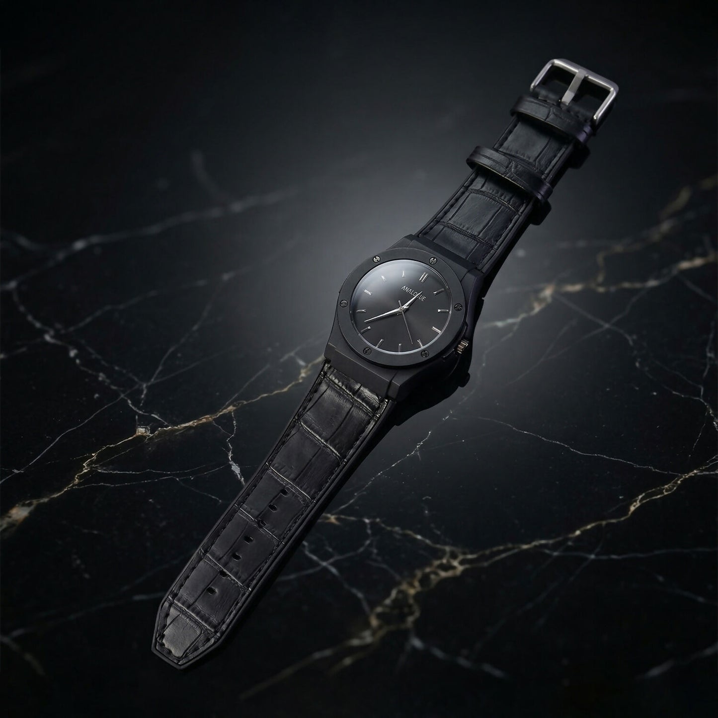 Premium Black Analog Wrist Watch with Classic Leather Strap for Men