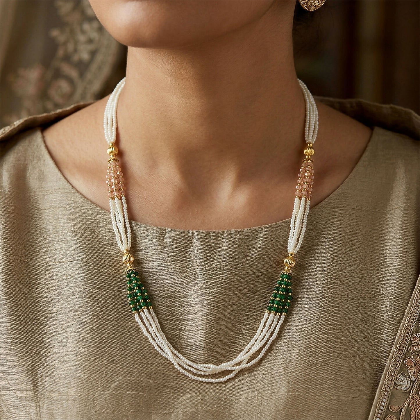 Elegant Beaded Handmade Pearl Necklace Traditional Ethnic Mala for Women