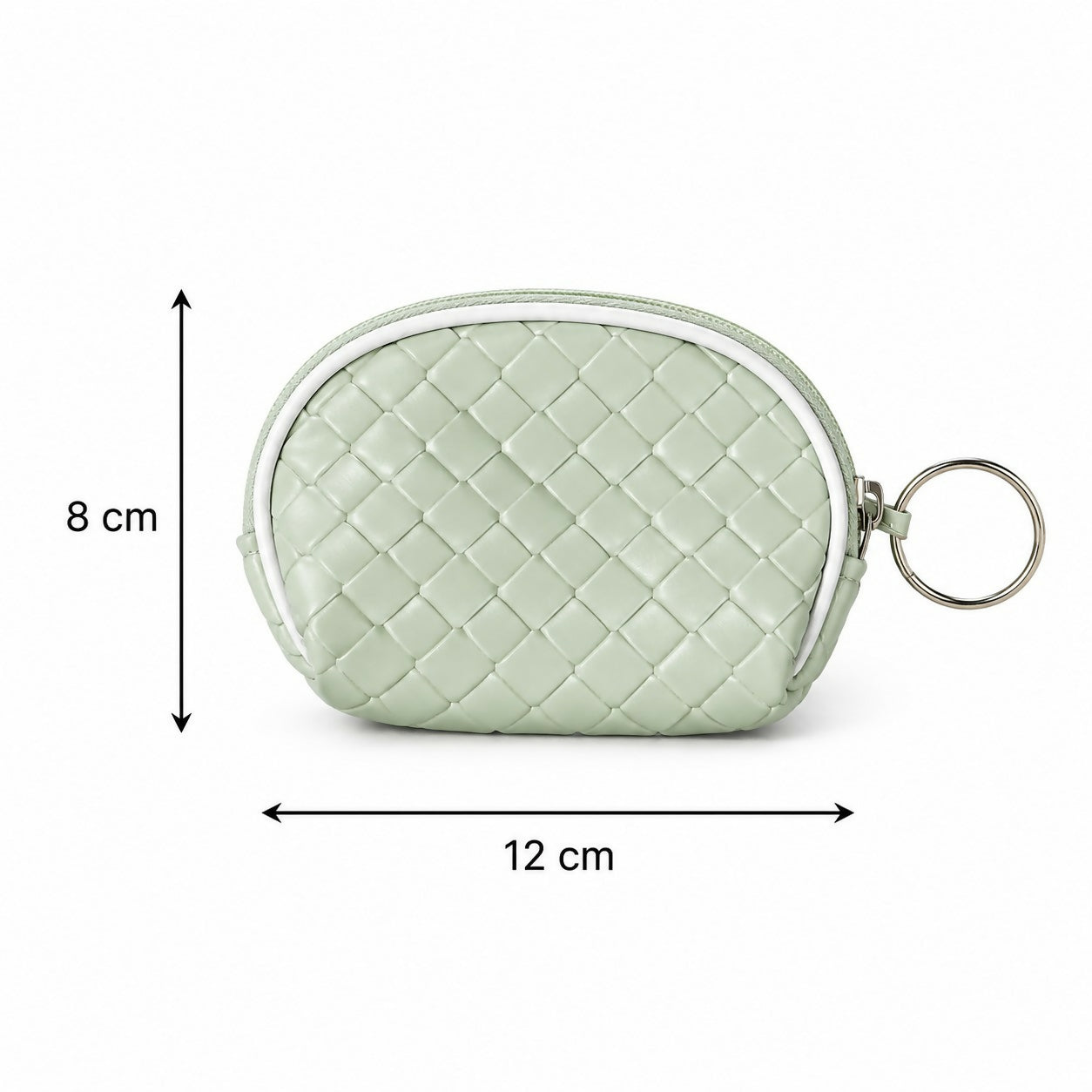 Pouch with keychain ring hanging on backpack strap