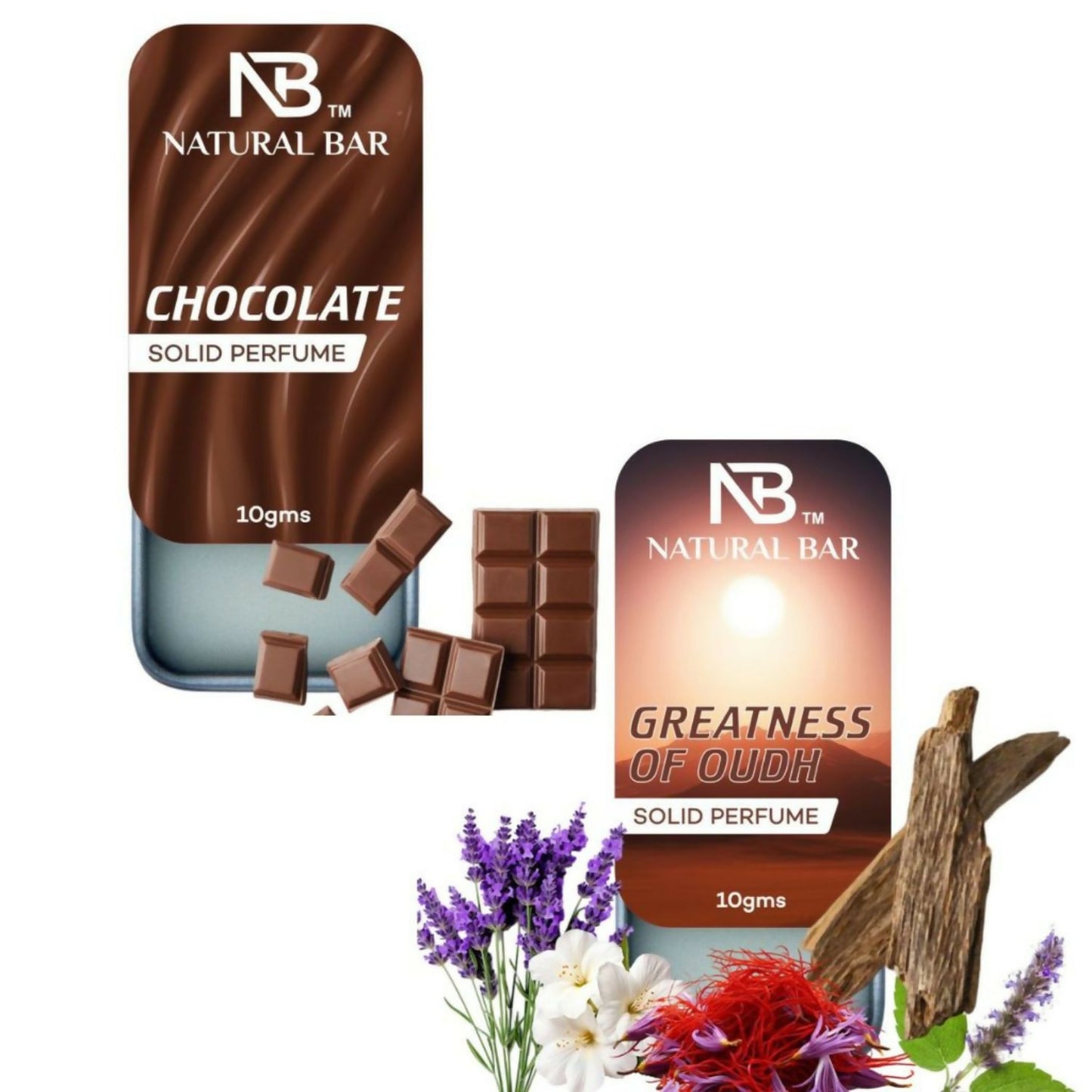 Natural Bar Chocolate And Greatness Of Oud solid Perfume combo | Alcohol Free Cologne for Men & Women | Strong & Lasting Fragrance | Gifting Set for Him & Her