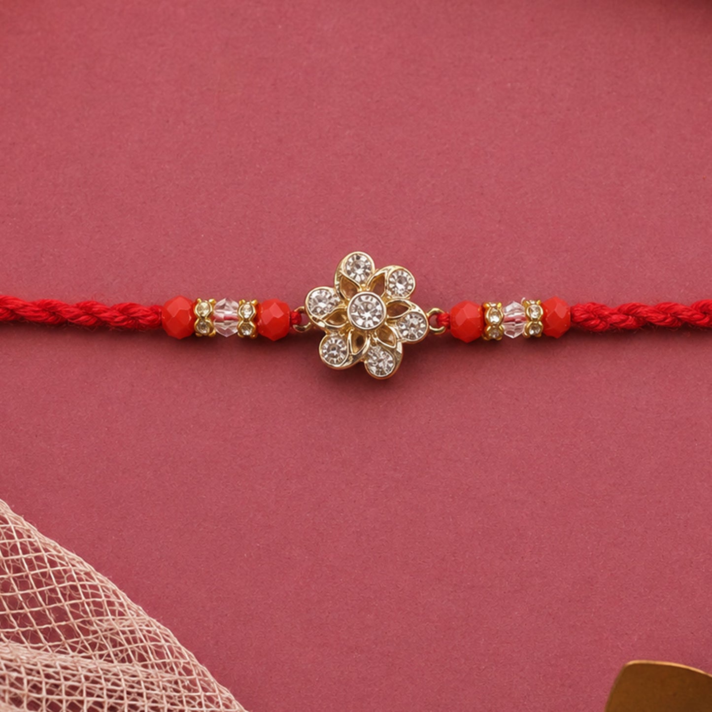 Sparkling American Diamond CZ Flower Designer Rakhi for Brother Gift Set