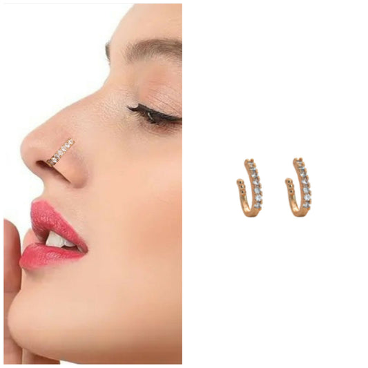 Rose Gold Plated CZ Stone Studded Adjustable Nose Ring Combo Pack of 2
