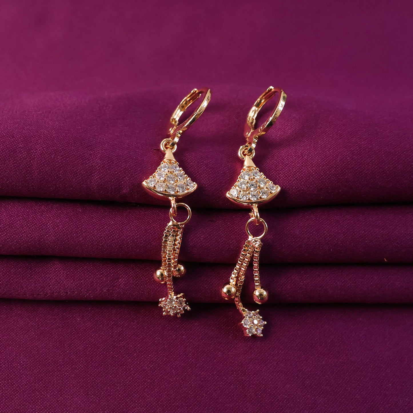 Rose Gold-Tone Crystal Fan Drop Hoop Earrings for Women