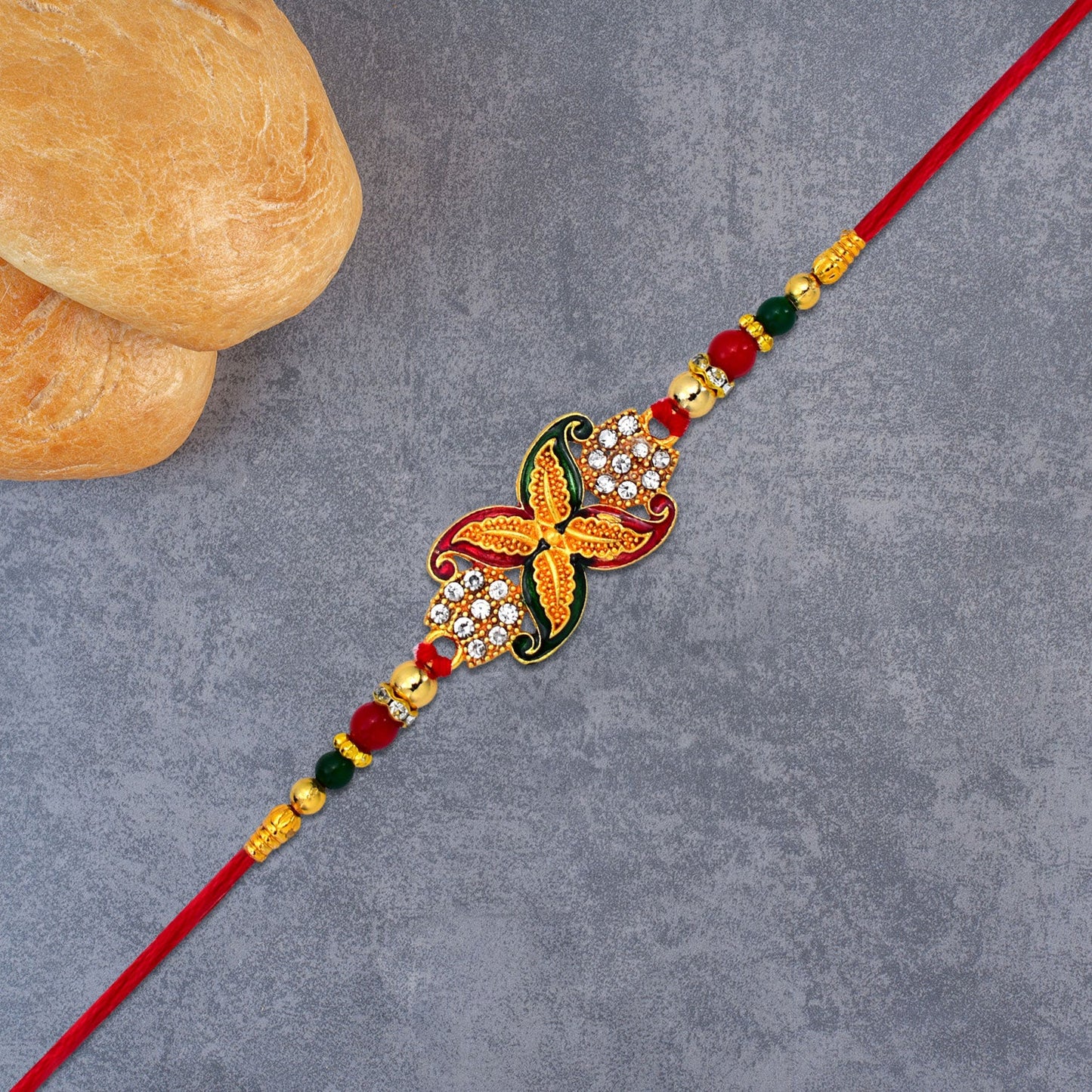 Bead Rakhi with Golden Flower Motif Elegant & Festive Sibling Gift (5pcs)