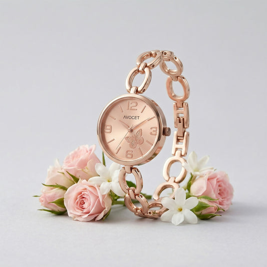 Elegant Rose Gold Chain Strap Women’s Wrist Watch with Butterfly Dial Design