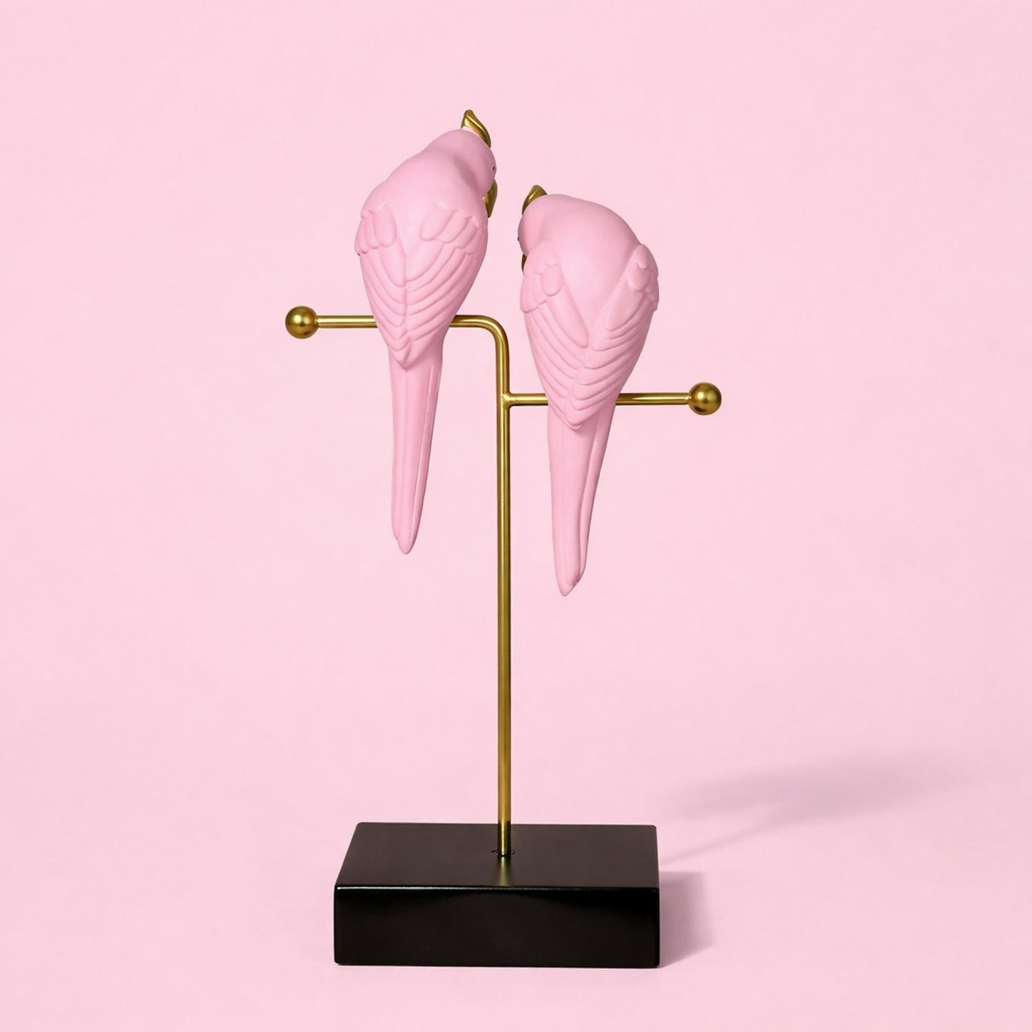 Pink Love Birds Decorative poly-resin Showpiece with Gold Stand for Home Décor