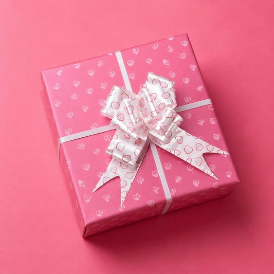 Set of 10 heart print pull bow ribbons for gift wrapping