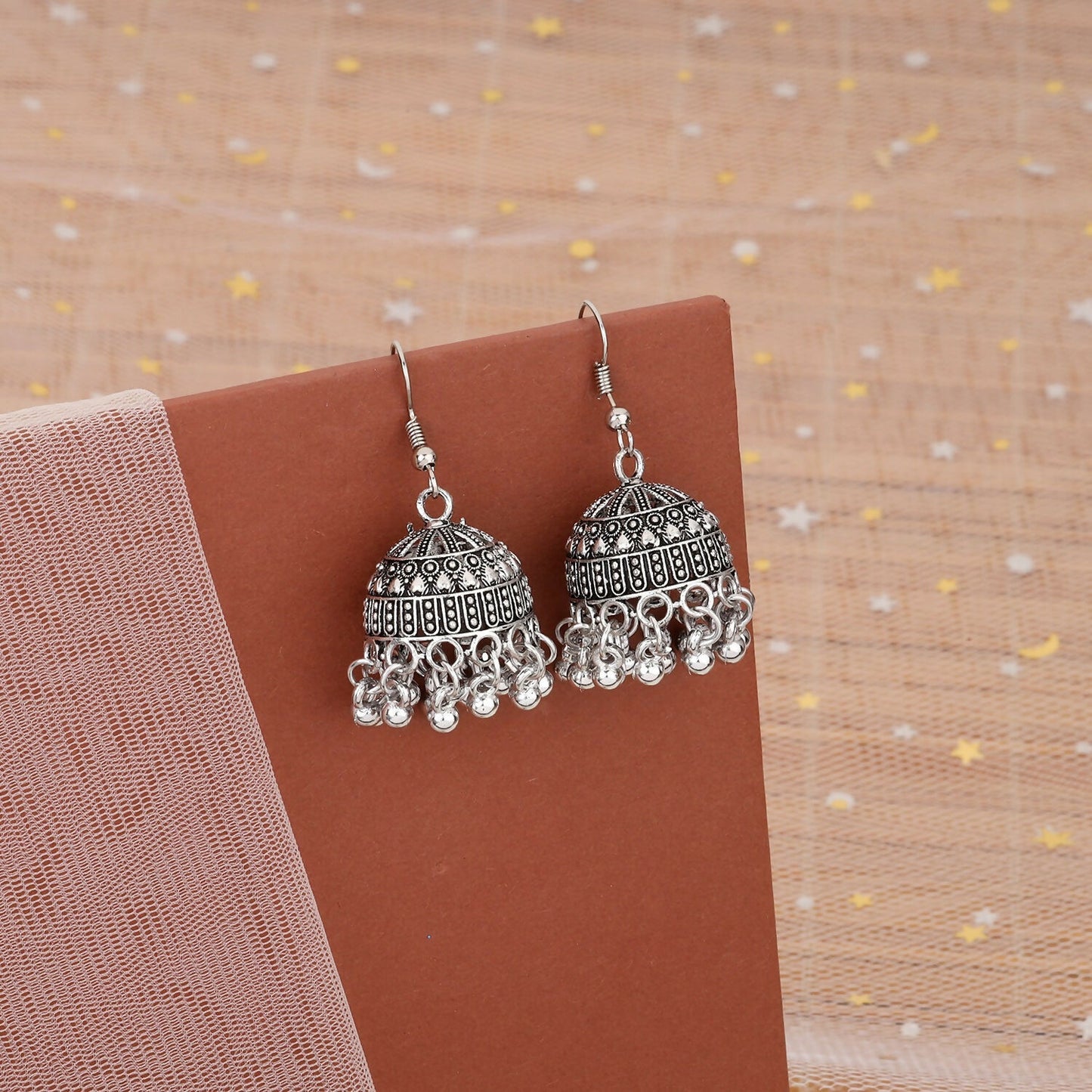 Traditional Oxidized Silver Hook jhumka Earrings