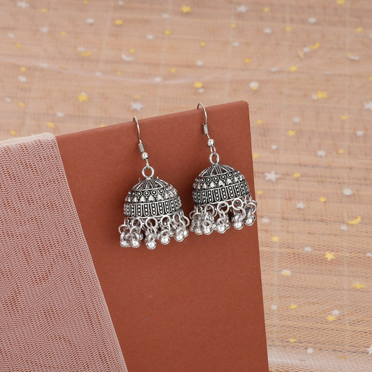 Traditional Oxidized Silver Hook jhumka Earrings