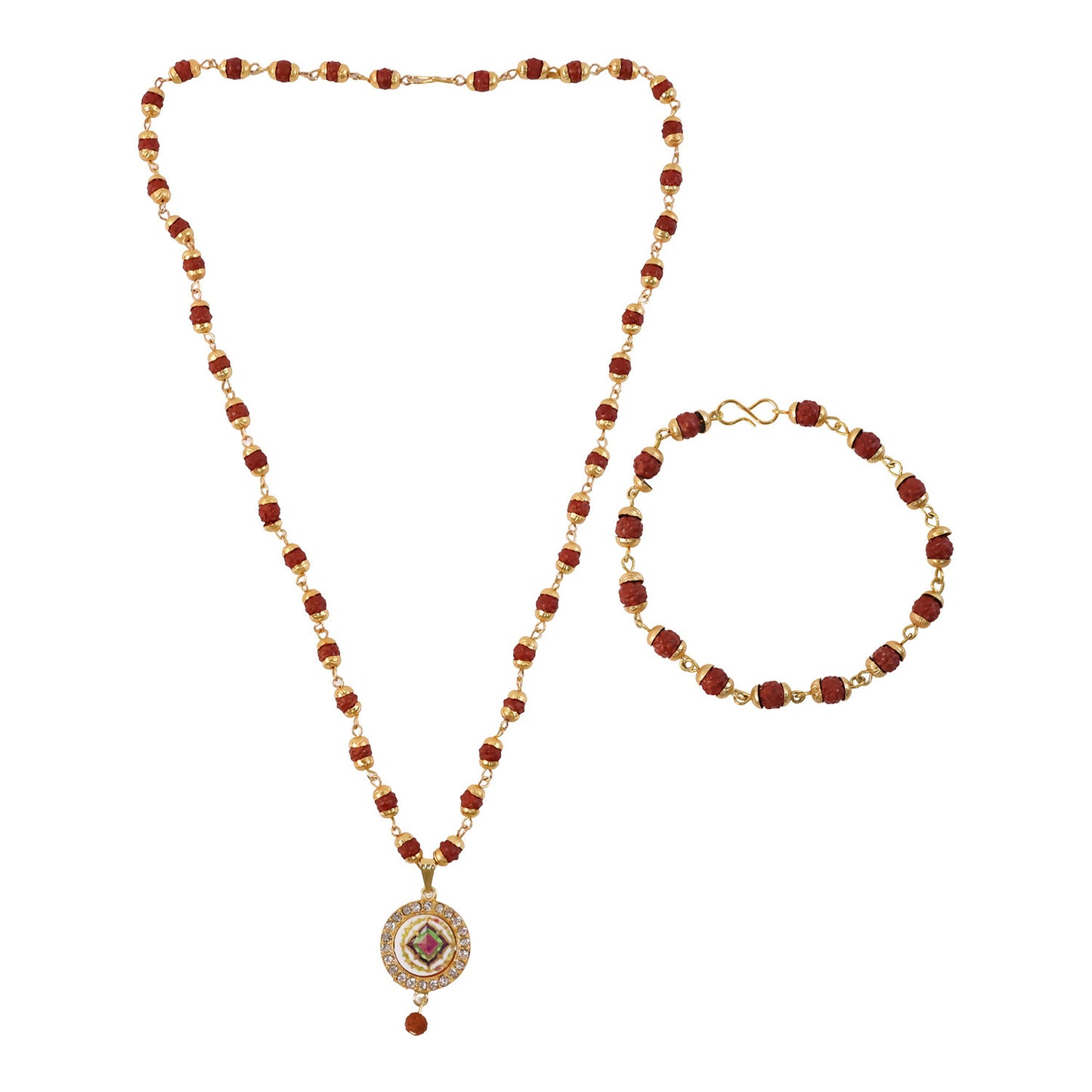 Rudraksha Gold Necklace & Bracelet Set with Designer Pendant