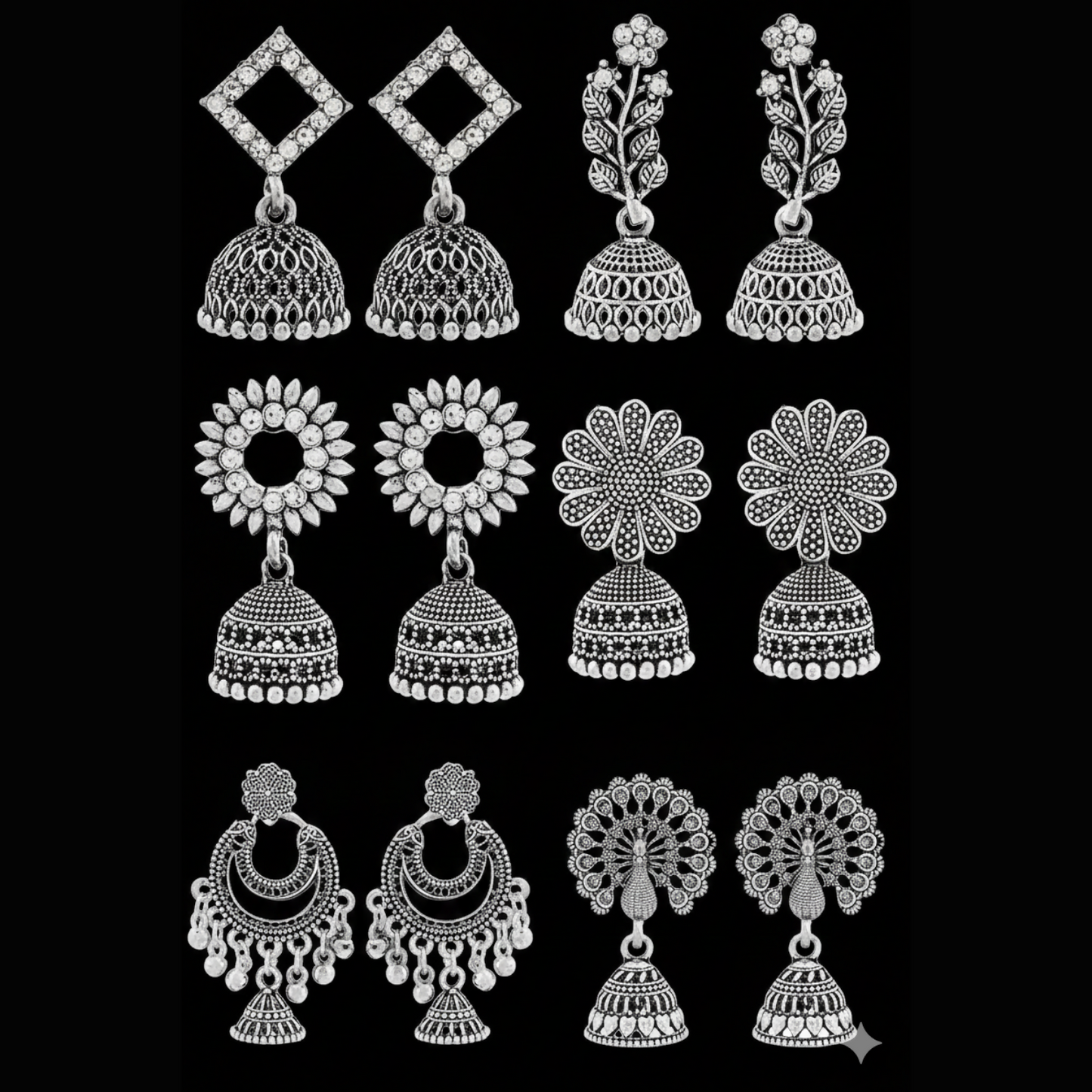 DeoDap Traditional Oxidised Silver Jhumka Earrings Set - in-use lifestyle shot