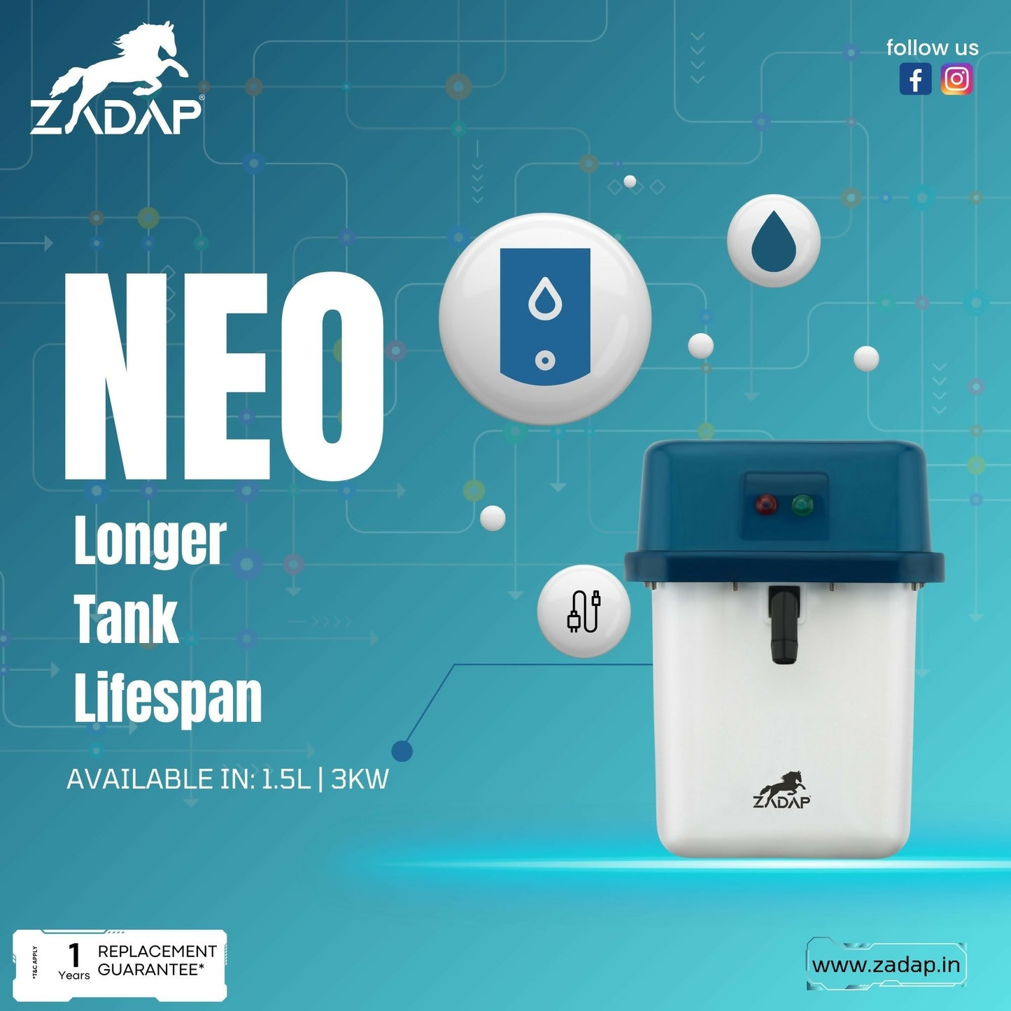 ZADAP Portable 3kW Instant Water Heater - Fast & Safe