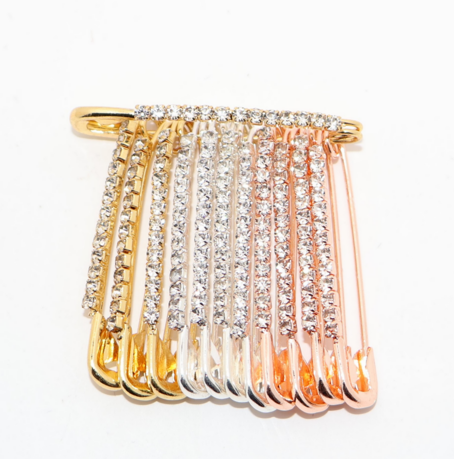 Multi-Tone Crystal Dangle Saree Pin Brooch - Mixed Metal Shawl Pin