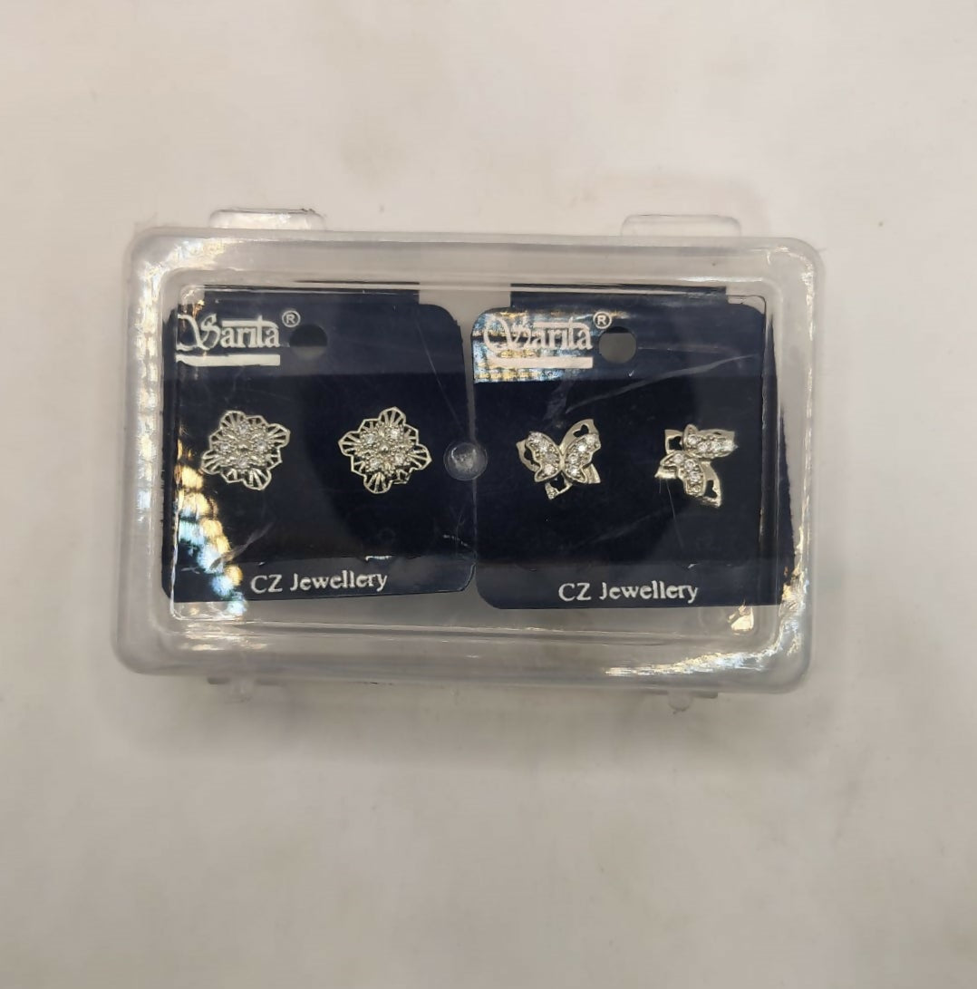 Elegant pair of zircon stud earrings with polished silver finish for women