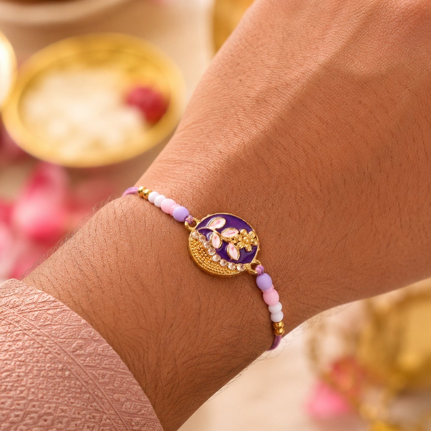 Meenakari Floral Leaf Rakhi for Brother Traditional Design (10pcs)