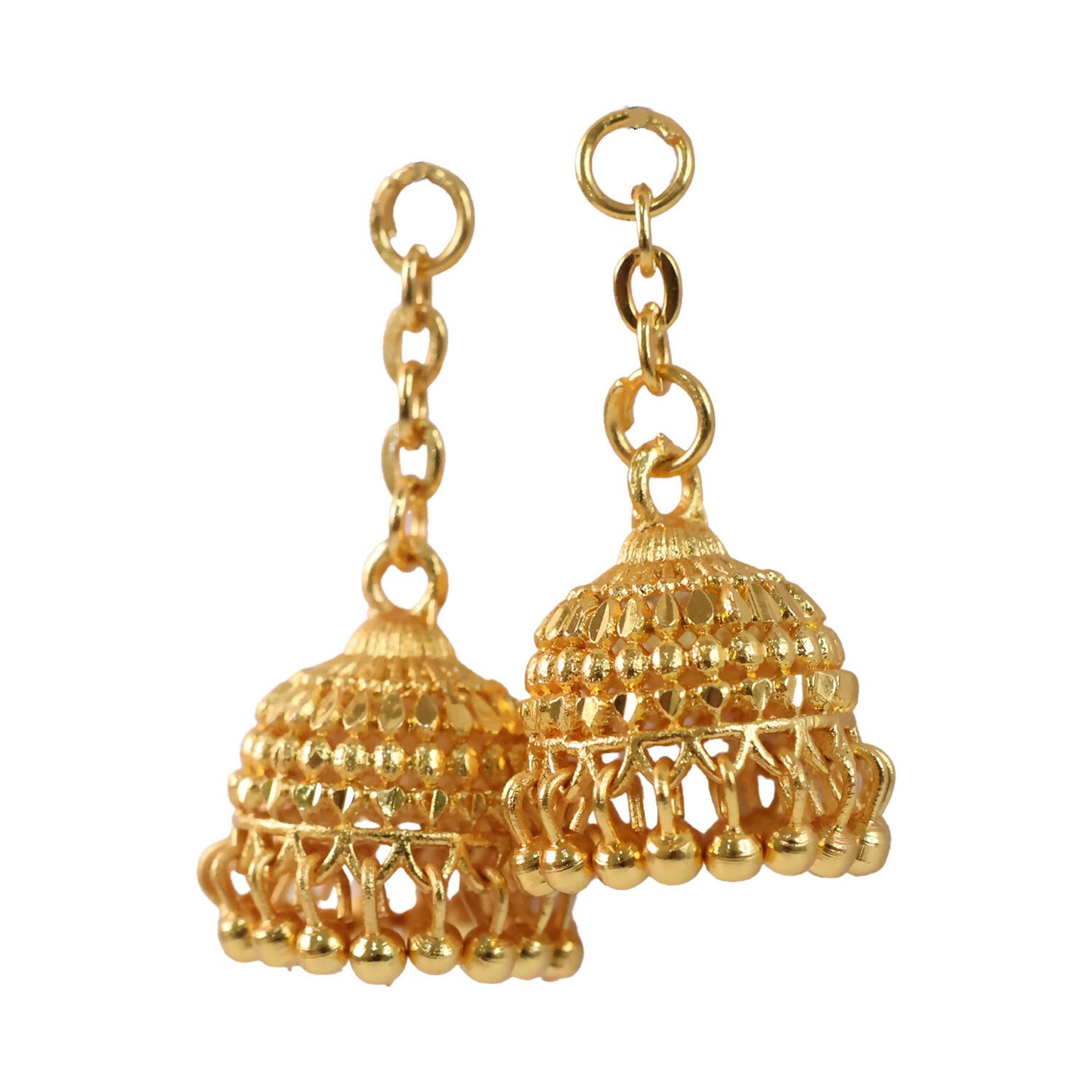 Classic Gold-Plated Jhumka with Layered Dome and Bead Detailing