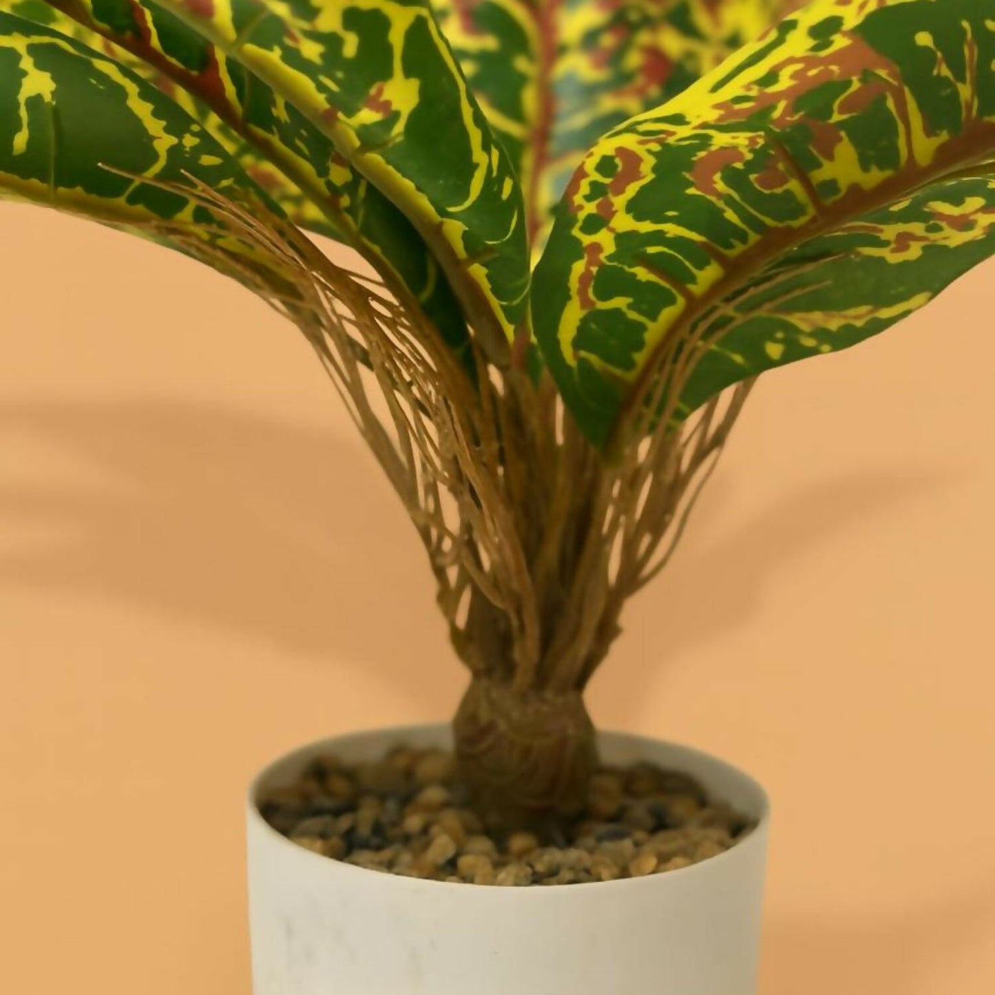 Artificial Croton Plant in White Pot – Realistic Colorful Faux Plant with Green, Yellow & Red Leaves – Tabletop Decorative Plant for Living Room, Bedroom, Office, Balcony & Café Décor