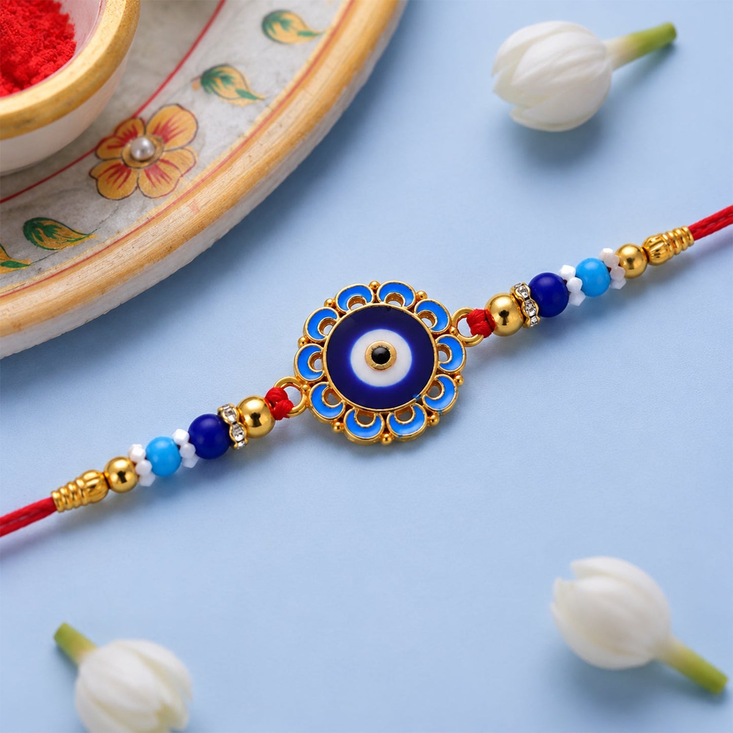 Evil Eye Rakhi Protective Blue Beads for Brother (5pcs)