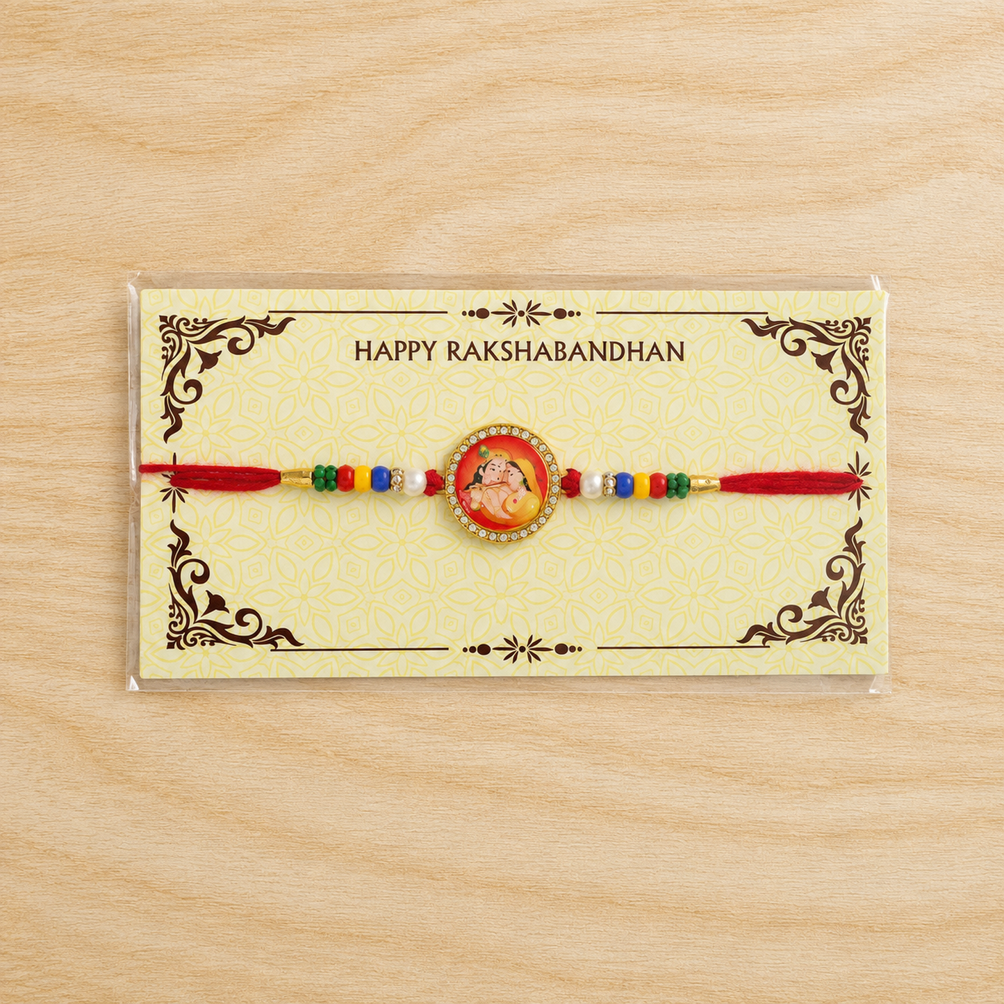 Radha Krishna Rakhi for Brother Photo Round Beaded Design (10pcs)