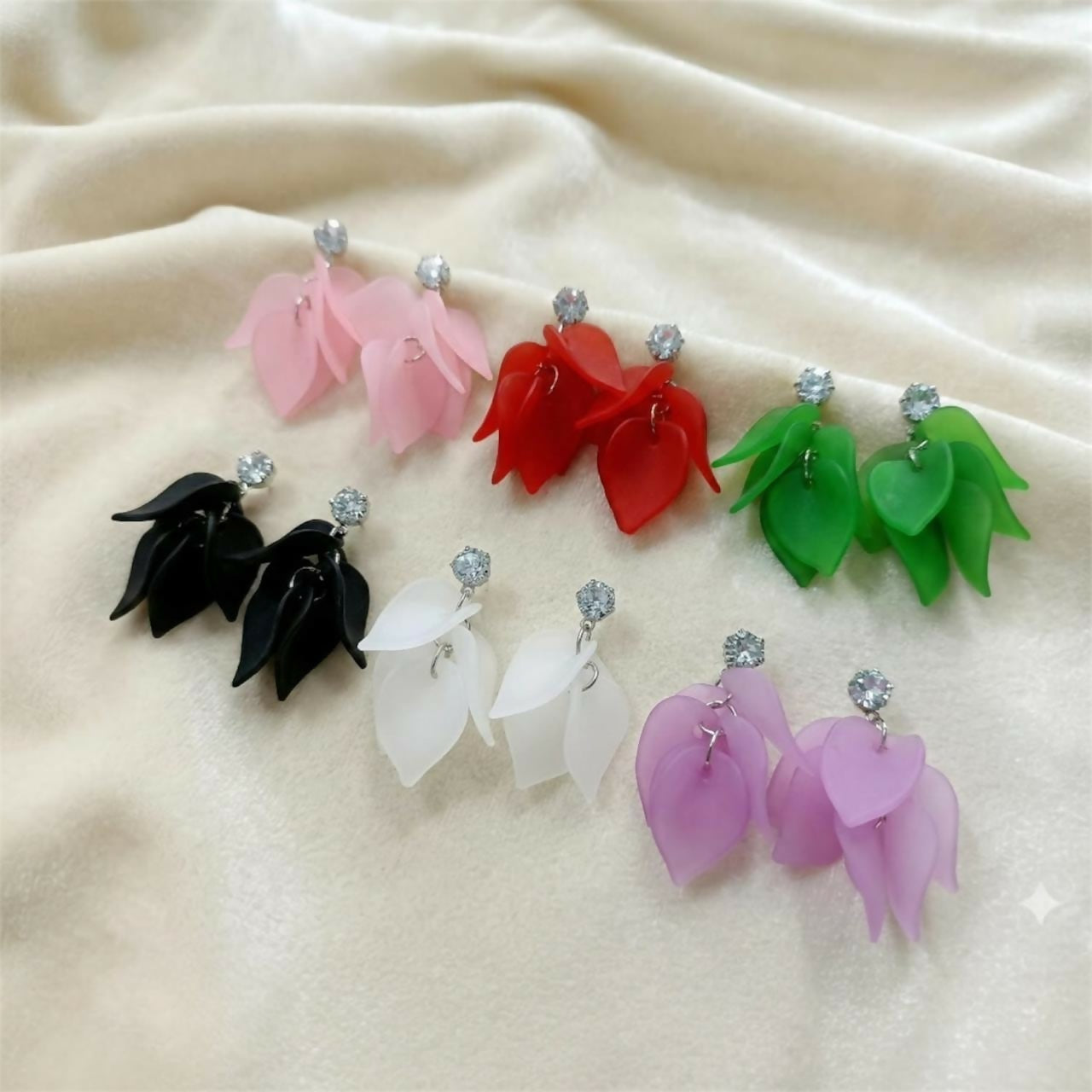 Floral Petal Drop Earrings With Stud Diamond for Women – Lightweight Statement Fashion Jewelry (Pack Of 6)