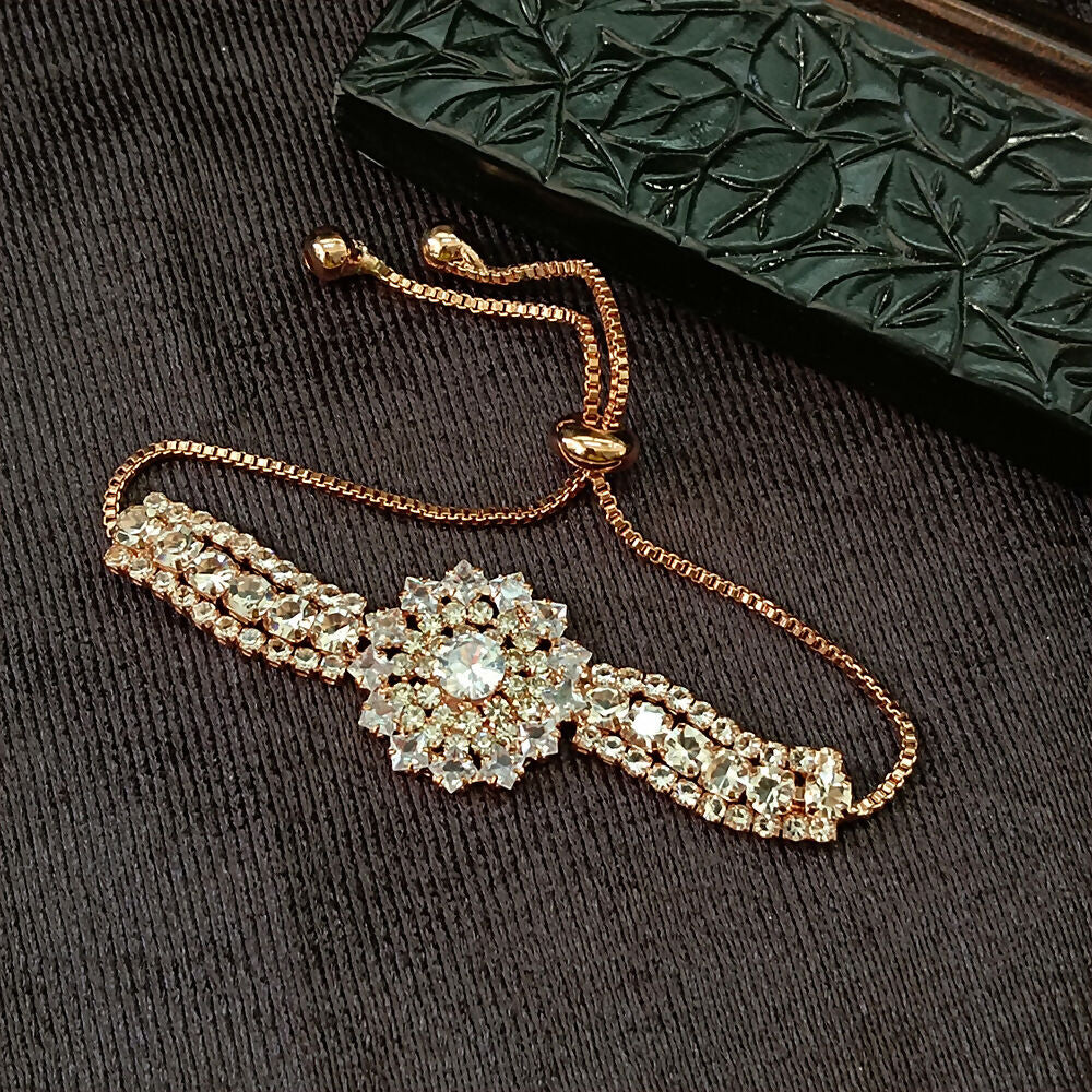 Rose Gold Plated Ad Stone Adjustable Bracelet