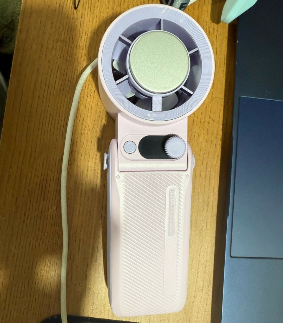Rechargeable Handheld Electric Fan with Adjustable Speed | Portable Mini USB Fan for Travel, Office, and Home | Foldable Cooling Fan with Strong Airflow and Quiet Operation (Pastel Pink)