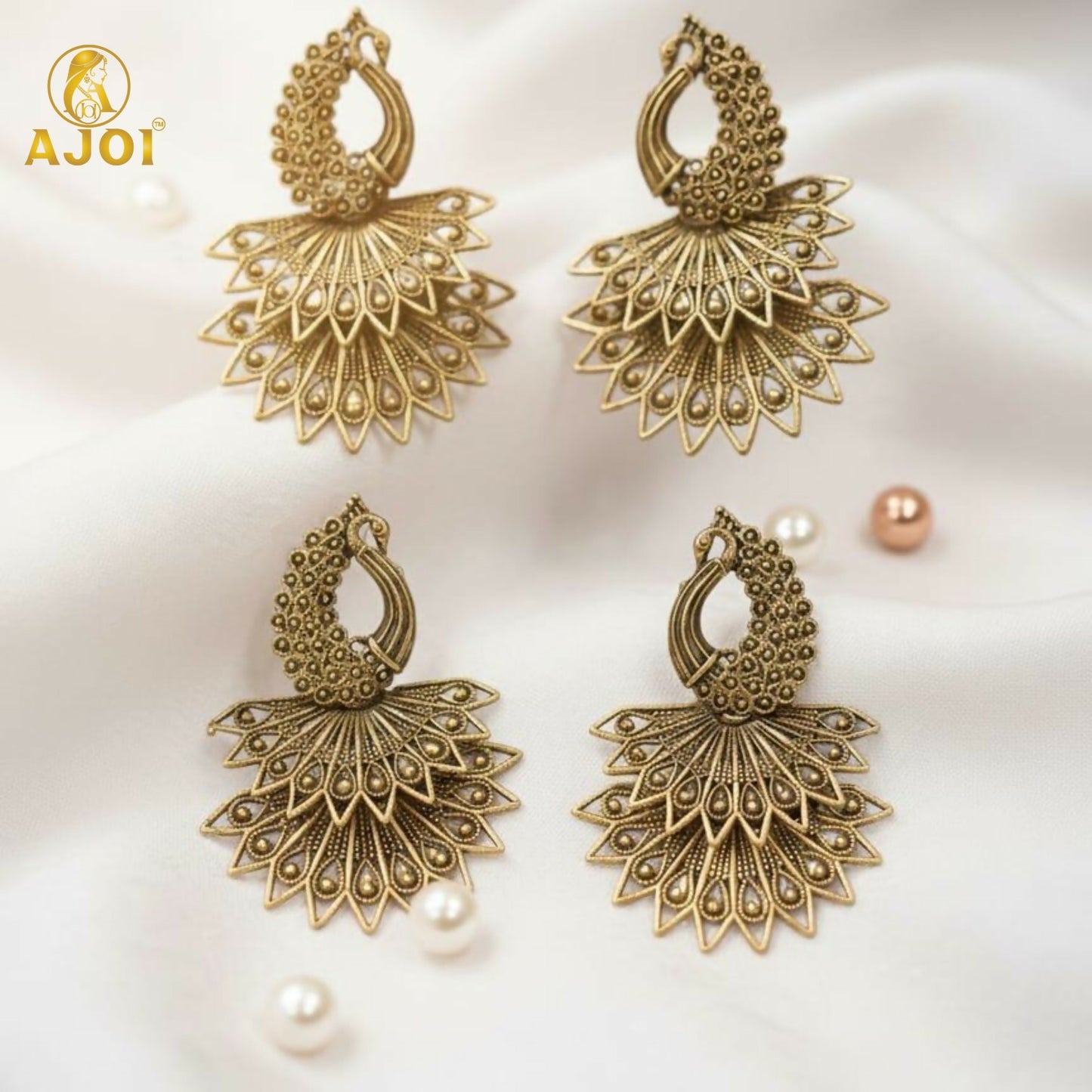 Royal Peacock Antique Gold Earrings Combo pair one