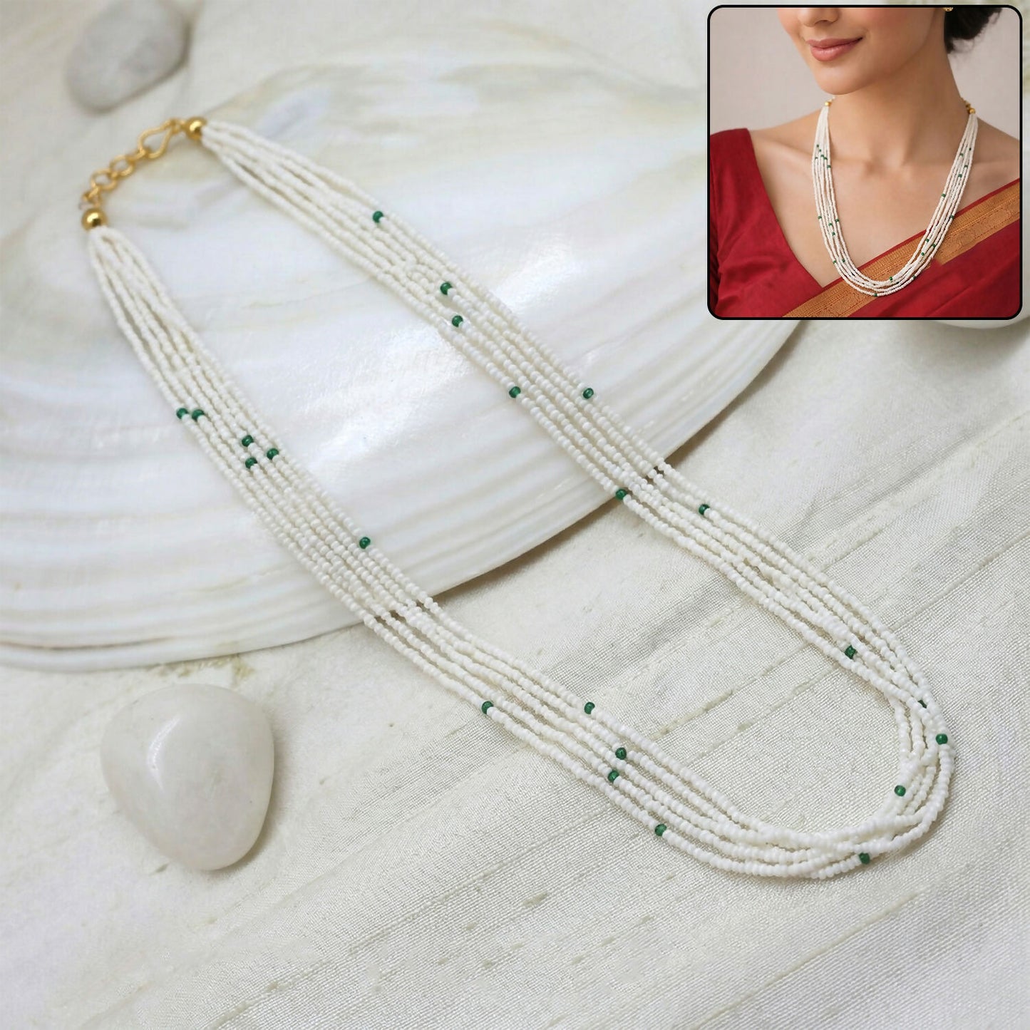 Multi-layer beaded pearl necklace with delicate strands for women