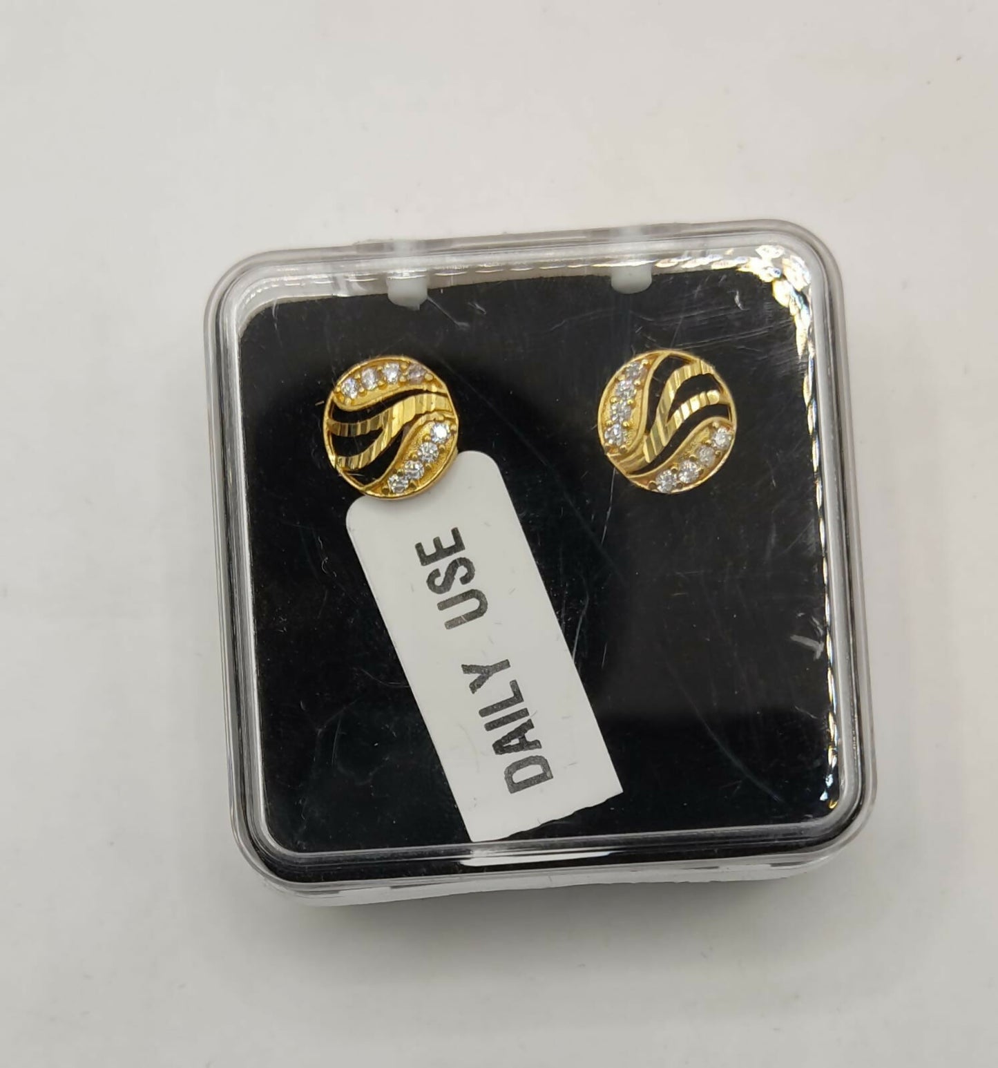 Gold Plated AD Stud Earrings -Round Leaf Design for women and girls