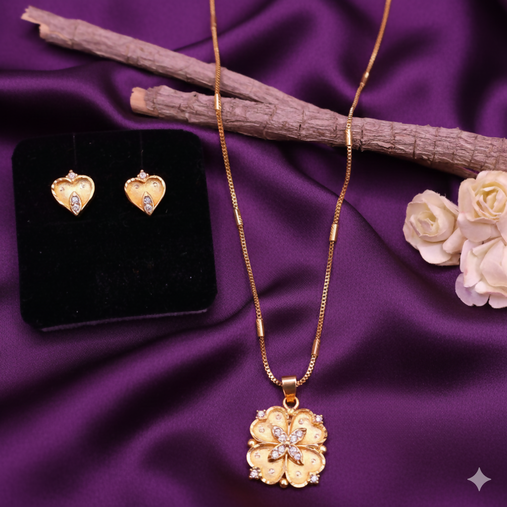 Gold Plated AD Heart & Floral Jewelry Set with Earring For women and girls