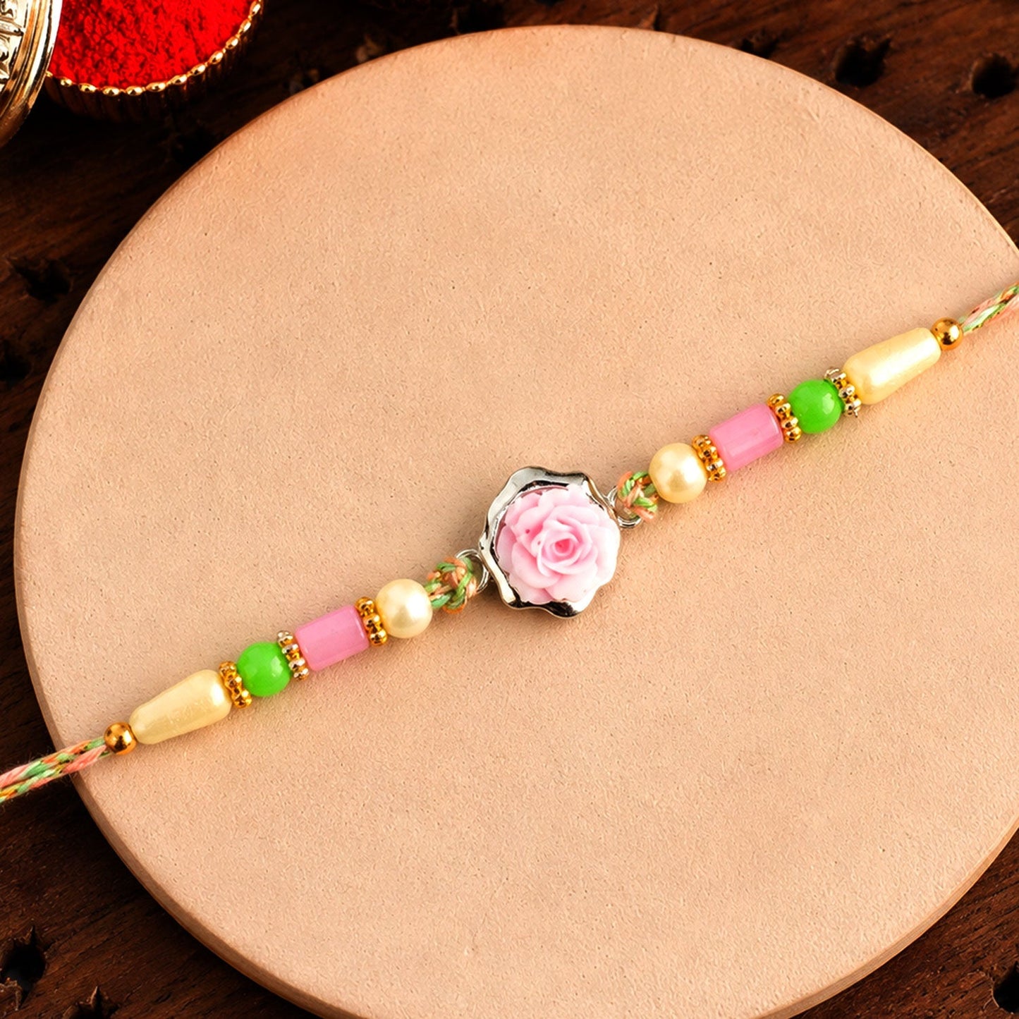 Rose Flower Charm Rakhi Designer Beaded for Brother (10pcs)
