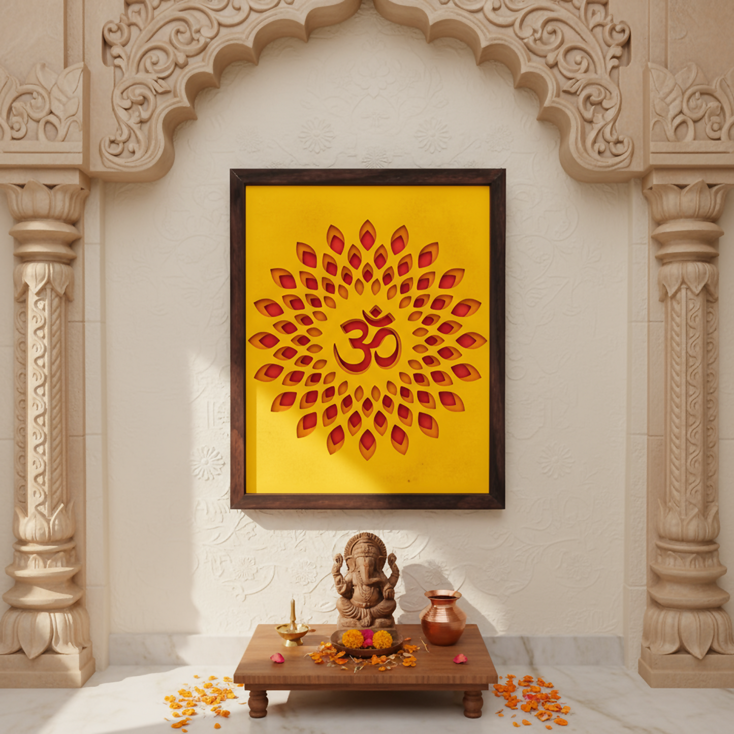 Handcrafted Multi-Layer Wooden OM Wall Art – 3D Spiritual Frame | Meditation & Yoga Room Decor | Divine Mandala-Inspired Home Wall Hanging