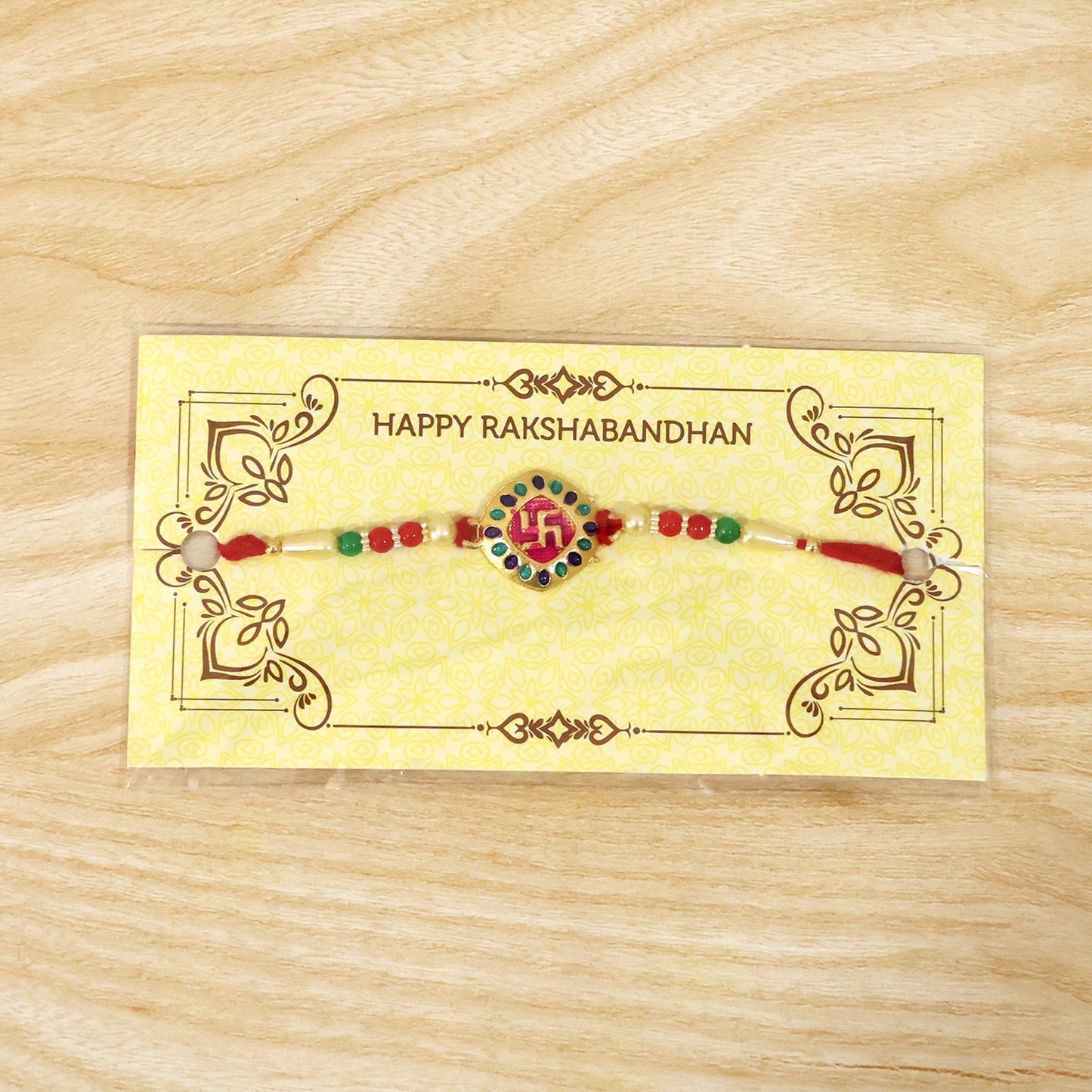 Swastik Rakhi for Brother Auspicious Beaded Design (5pcs)