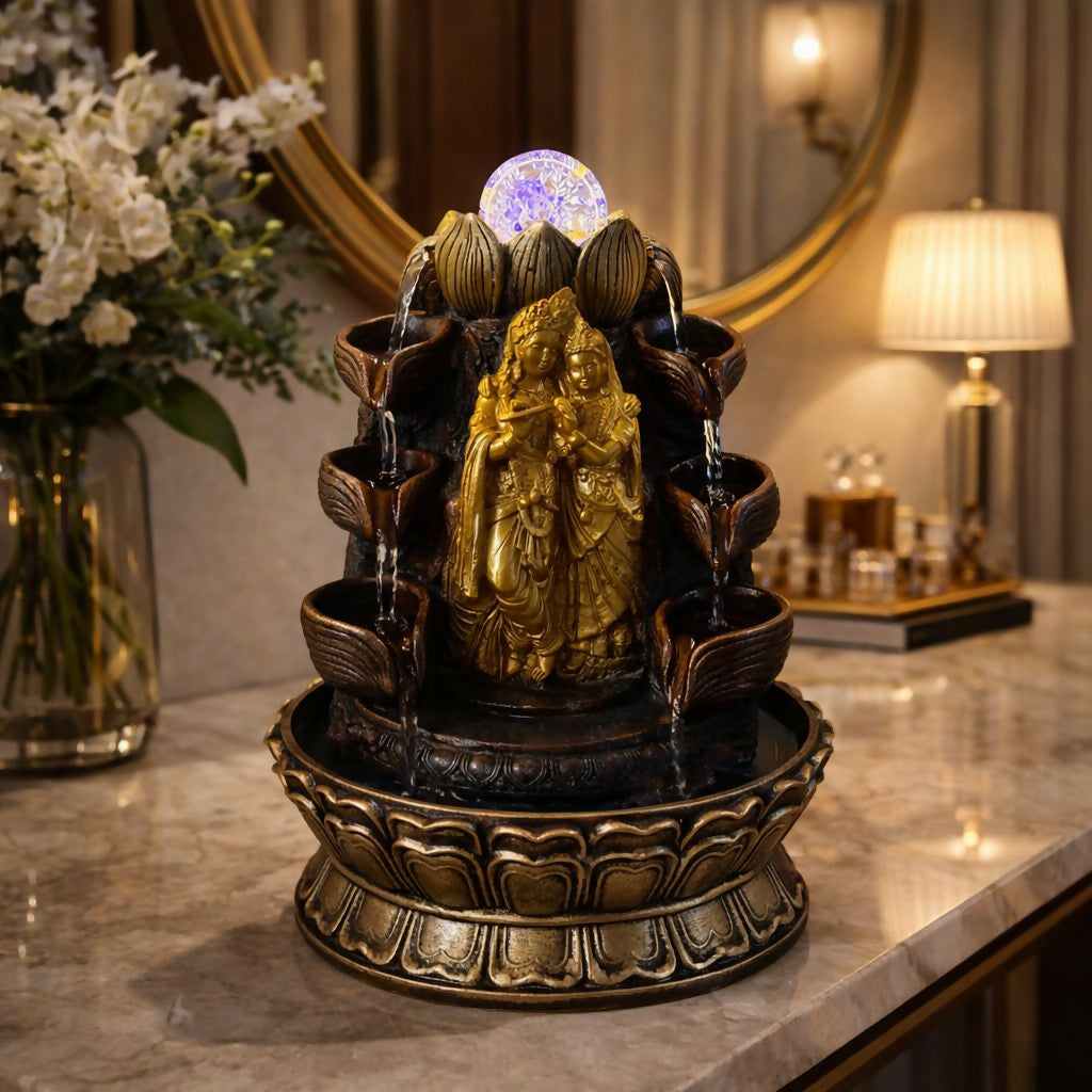 Radha Krishna LED Tabletop Water Fountain for Home Decor