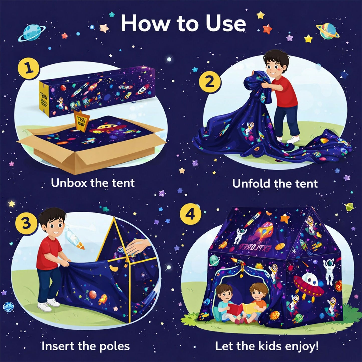 Galaxy Explorer Kids Play Tent House with Space Theme Indoor & Outdoor Foldable Playhouse Tent for Children