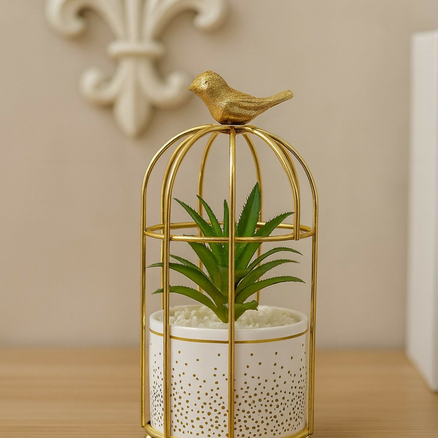 Golden Birdcage Artificial Plant Decor for Home, Office & Tabletop Decoration